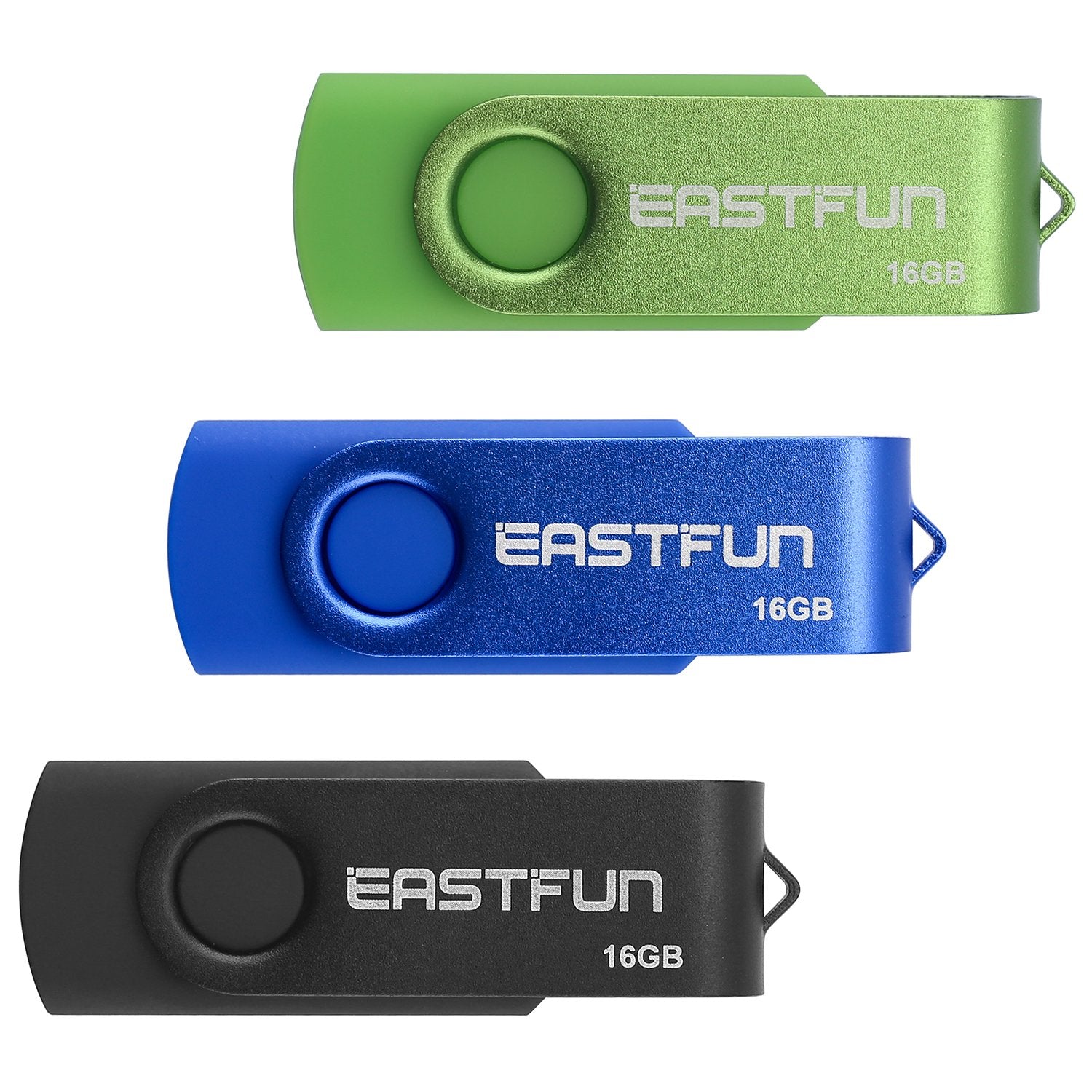 Eastfun 3Pack 16Gb Usb 2.0 Flash Drive Thumb Drive Jump Drive Pen Drive Zip Drive Memory Stick (Black Blue Green)