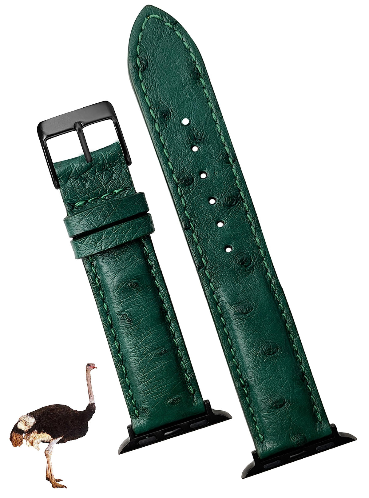 Green Ostrich Leather Band Compatible For Apple Watch 41Mm 40Mm 38Mm For Iwatch Men Replacement Strap Smartwatch Series 8 7 6 5 