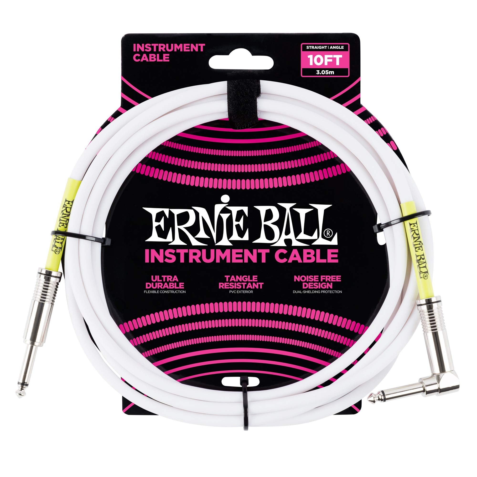 Ernie Ball Instrument Cable, Straight/Angle, 10Ft, White (P06049)