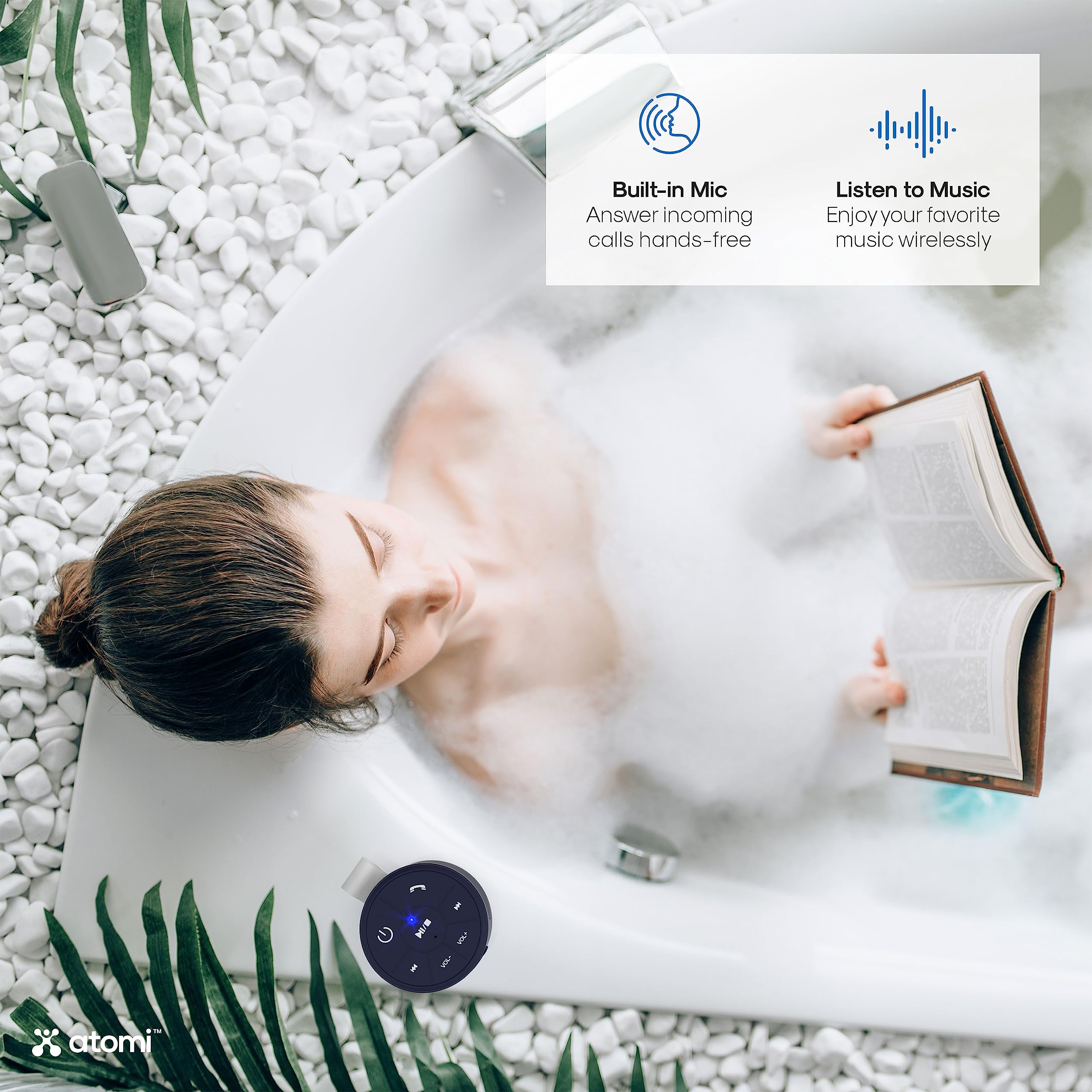 Atomi Bluetooth Shower Speaker: Water Resistant With Hands Free Call Answering
