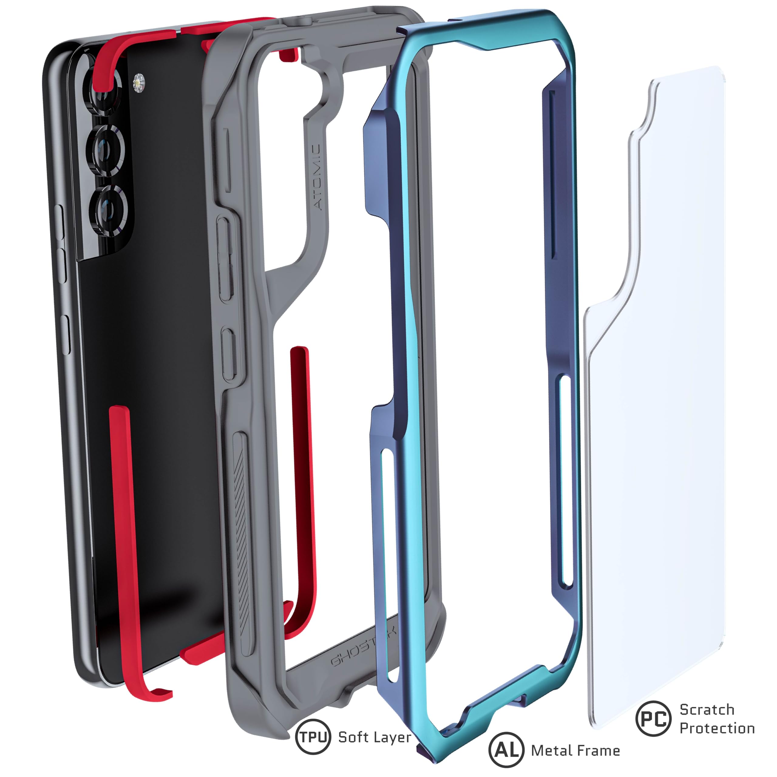 Ghostek Atomic Slim S22+ 5G Phone Case With Clear Back And Iridescent Aluminum Bumper Military Grade Shockproof Protective Phone