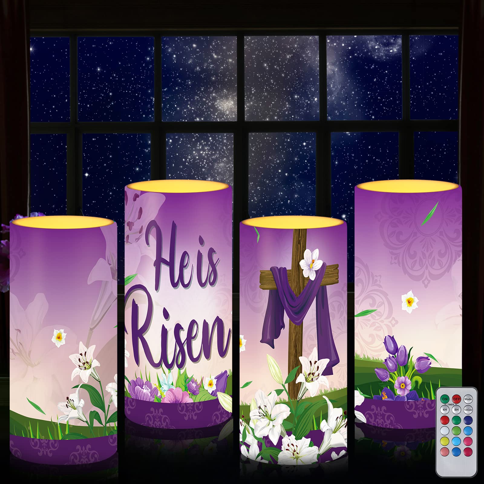 Tiamon Easter Scene Candles LED Flameless Candles Battery Operated LED Warm Light Flickering Pillar for Xmas Holiday Table Decor