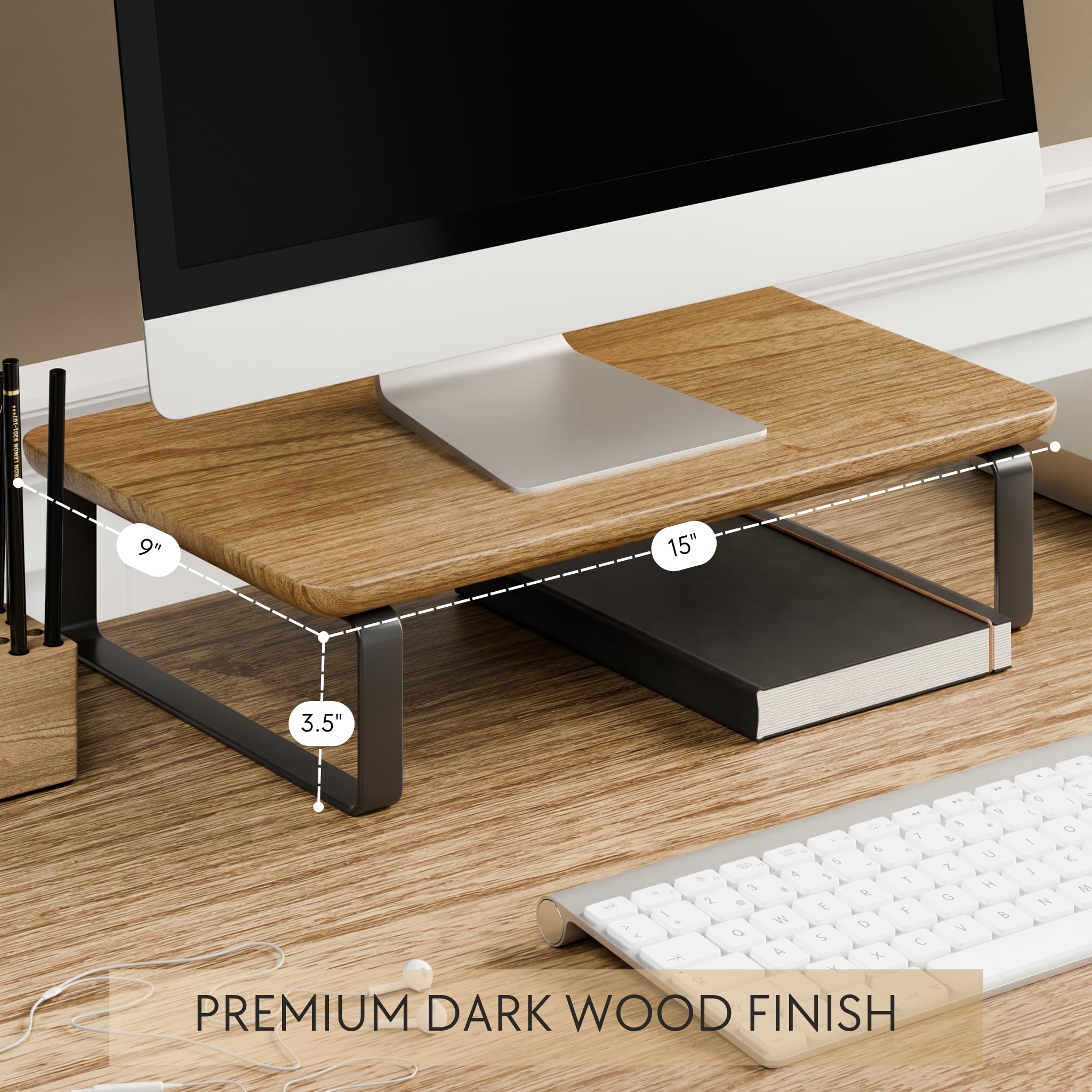 Beautiful Wooden Monitor Stand For Desk   Sturdy Stand Rises Your Monitor To The Perfect Ergonomic Level   Sleek And Functional