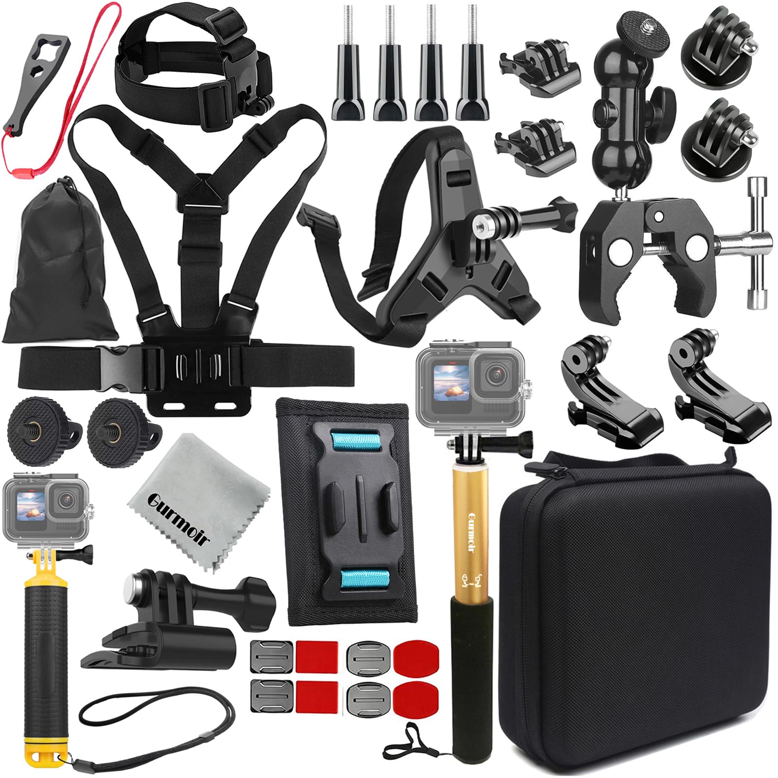 Gurmoir Accessory Kit for DJI Osmo Action 6/5 pro/4/Insta 360 X5 X4 /Go Pro Hero13 12/Gopro Max 2, Bike Mount/Hat Clip/Helmet St