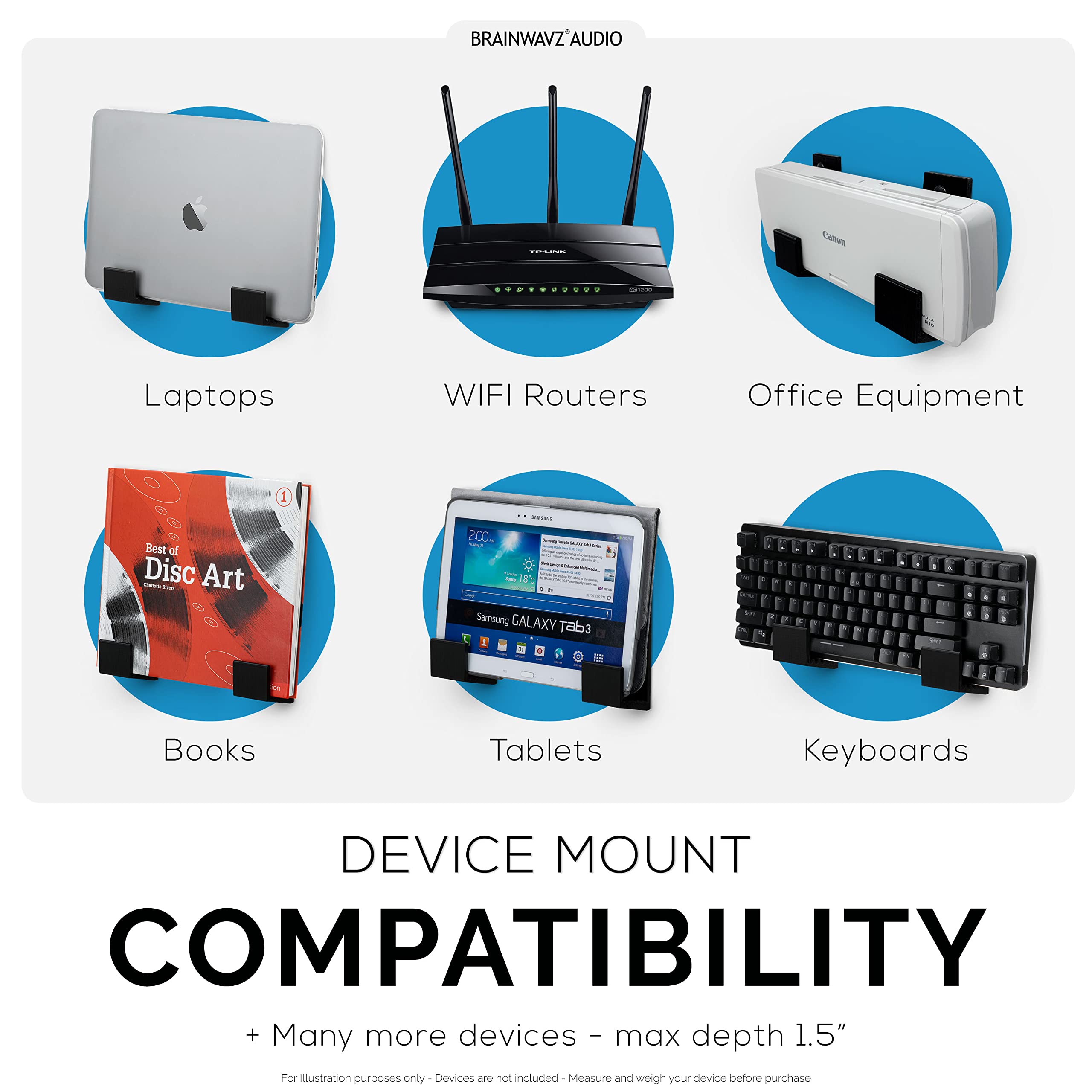 Brainwavz 1.5'' Cable Box Wall Mount Hanger Holder, For Routers, Laptops, Modem, Mesh Wifi, Apple Tv, Network Switch & More, For