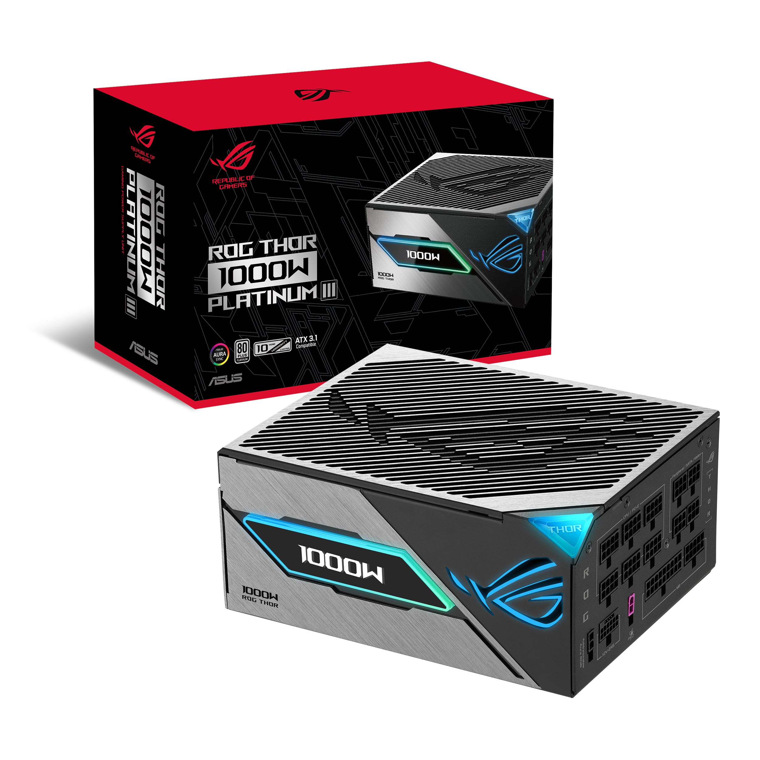 ASUS ROG Thor 1000W Platinum III PSU (80 Plus Platinum Certified, ATX 3.1, GaN MOSFET, GPUFirst Intelligent Voltage Stabilizer,