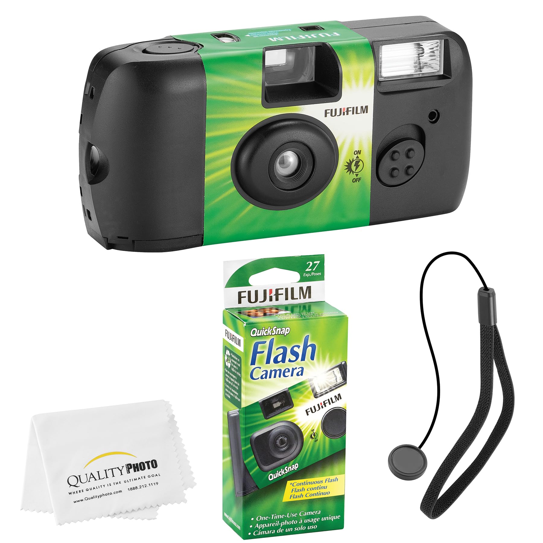 Fujifilm Quicksnap Flash 400 Disposable 35Mm Camera (1 Pack) Bonus Hand Strap + Quality Photo Microfiber Cloth