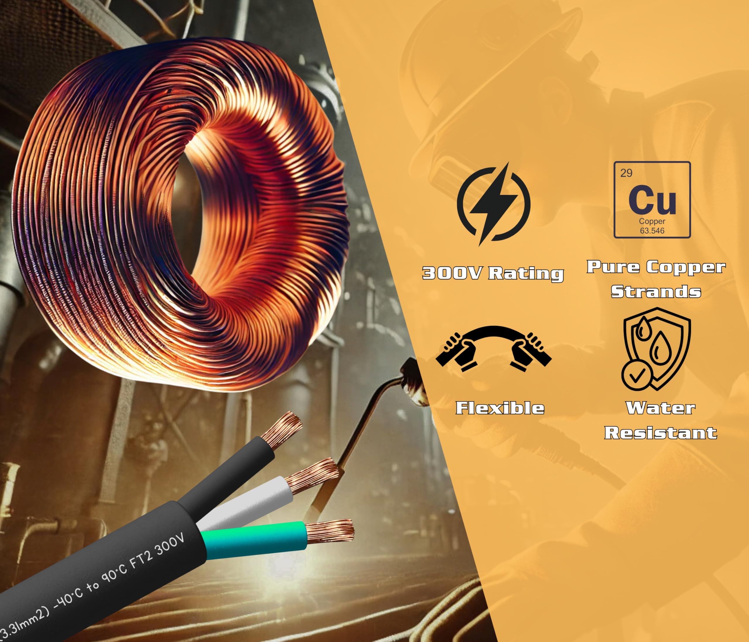 30 Feet 12/3 Sjoow Cable Cord 12 Awg 3 Conductor So Wire   12 Gauge 3 Conductor (12/3 Wire) 300V Portable Power Extension Cable