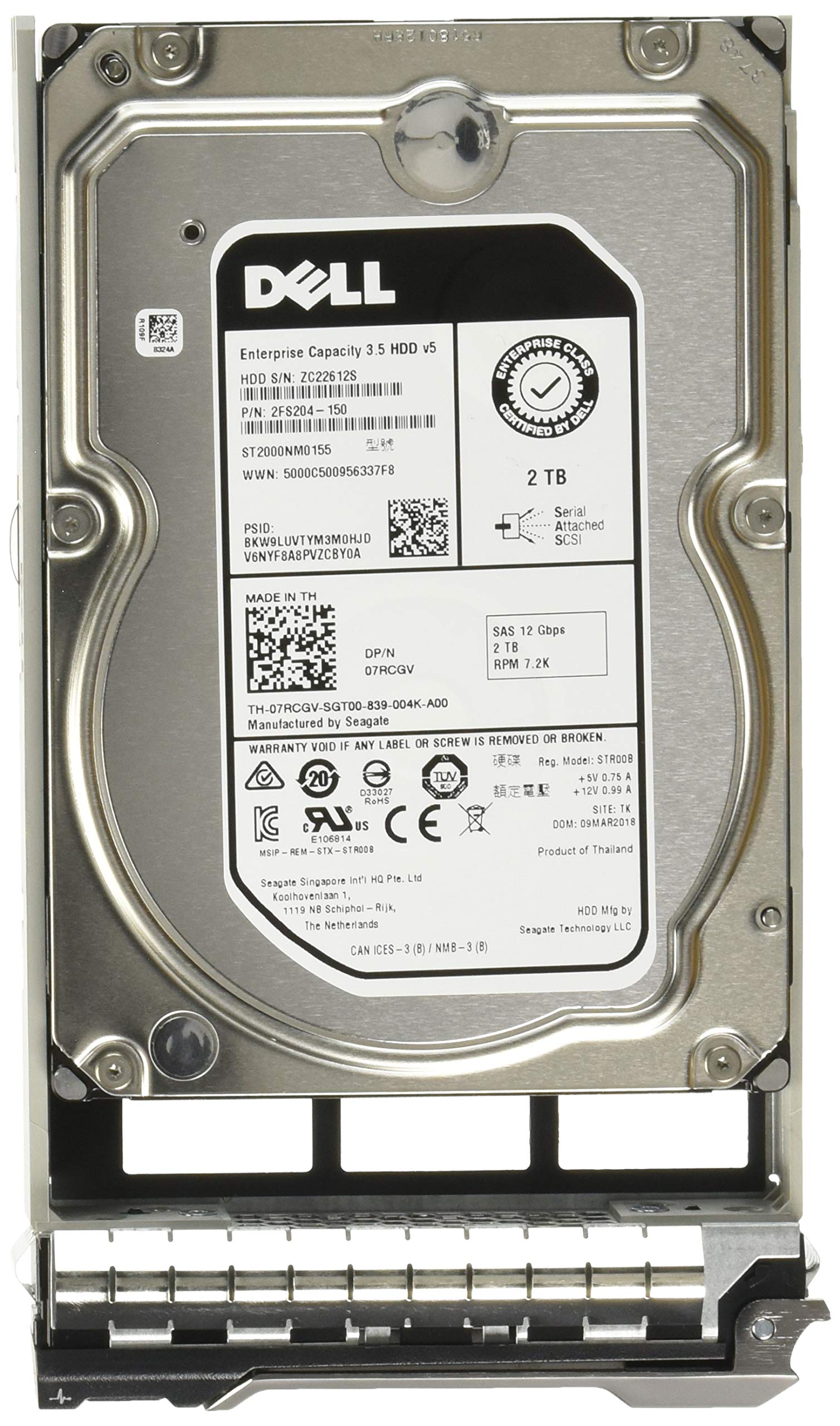 Dell | 400-ALOB | C36WJ | 2TB 7.2K RPM NLSAS 12Gb/s 512n 3.5 inch Hot-Plug | Gen-13 R7FKF Tray | Enterprise Hard Disk Drive