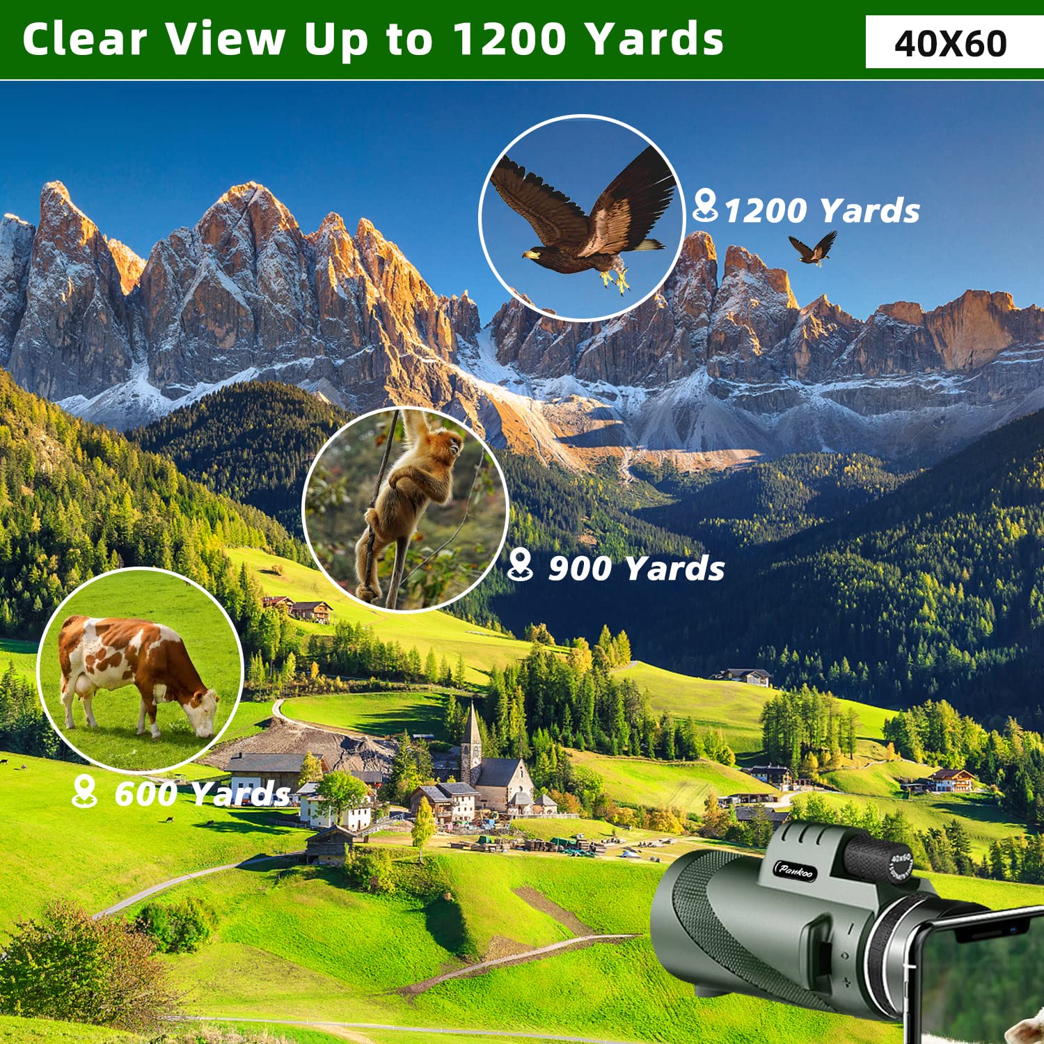 40X60 Monocular Telescope With Smartphone Holder & Tripod, 2023 Power Prism Compact Monoculars For Adults Kids, Hd Monocular Sco