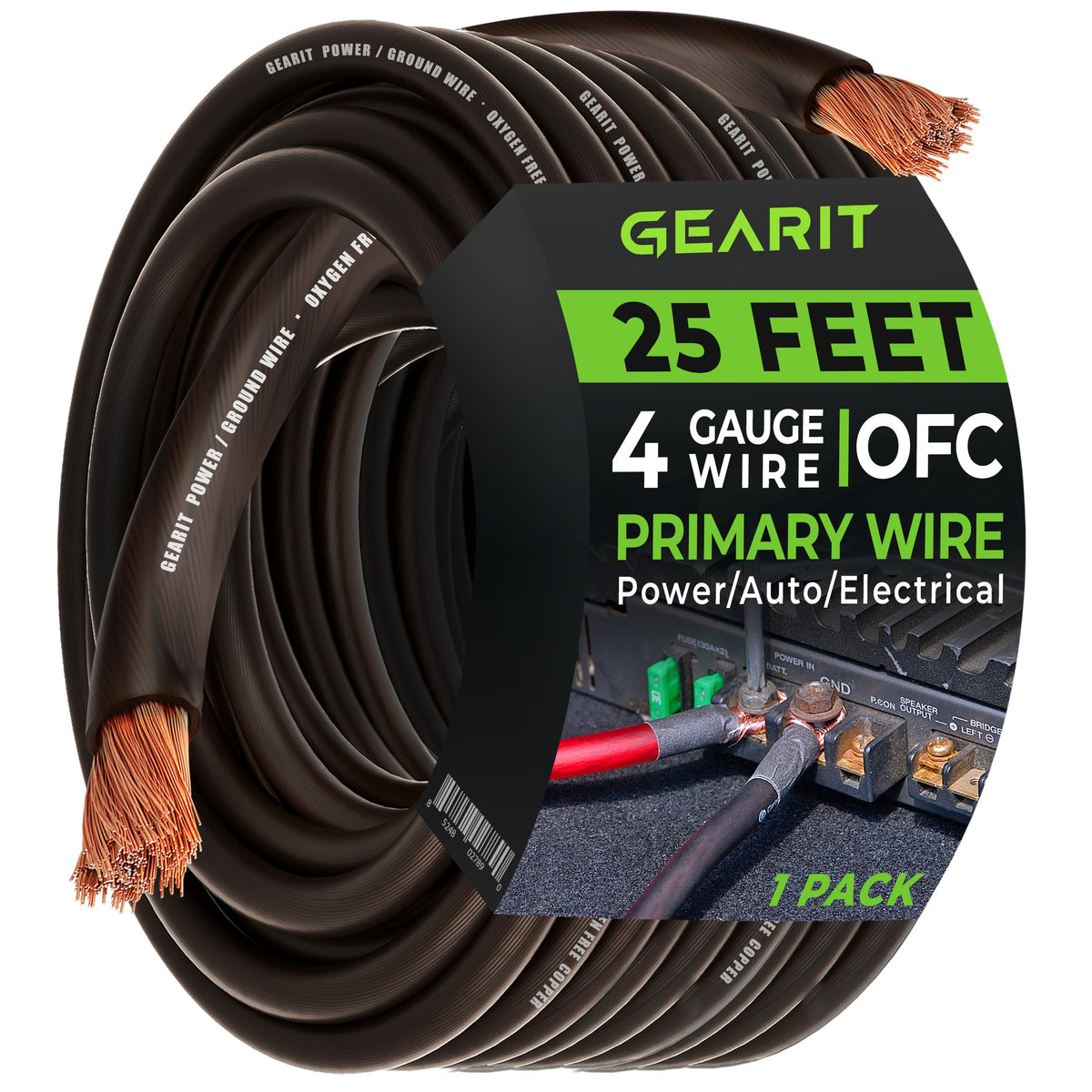 Gearit 4 Gauge Wire Oxygen Free Copper Ofc (25Ft   Black Translucent) 4 Awg   Primary Automotive Wire Power/Ground, Battery Cabl
