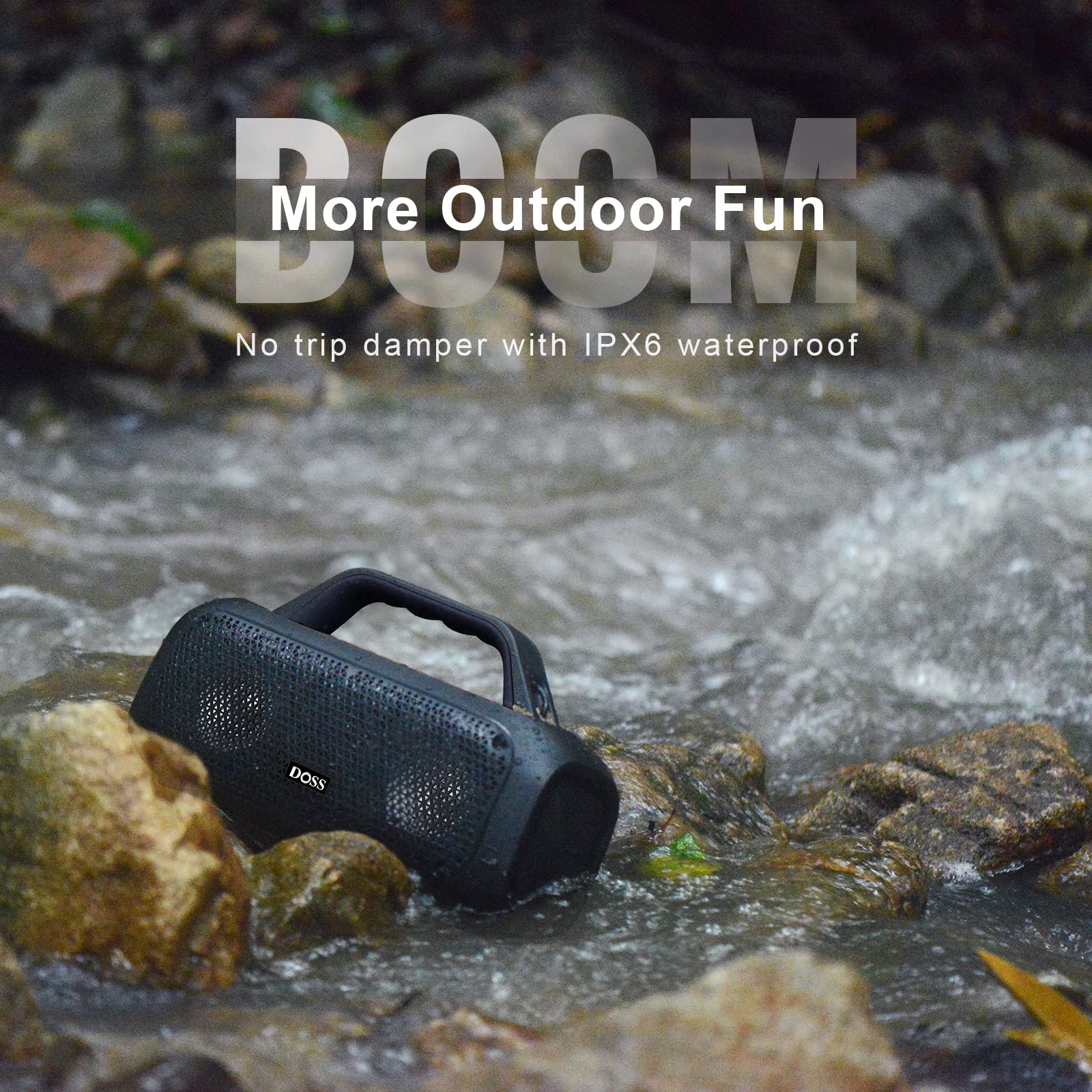 Doss Extreme Boom Outdoor Bluetooth Speaker With 60W Mighty Sound, Deep Bass, 30H Playtime,10400Mah Power Bank, Bt 5.3, Ipx6 Waterproof, Portable Strap For Camping, Pool, Beach, Garage, Work