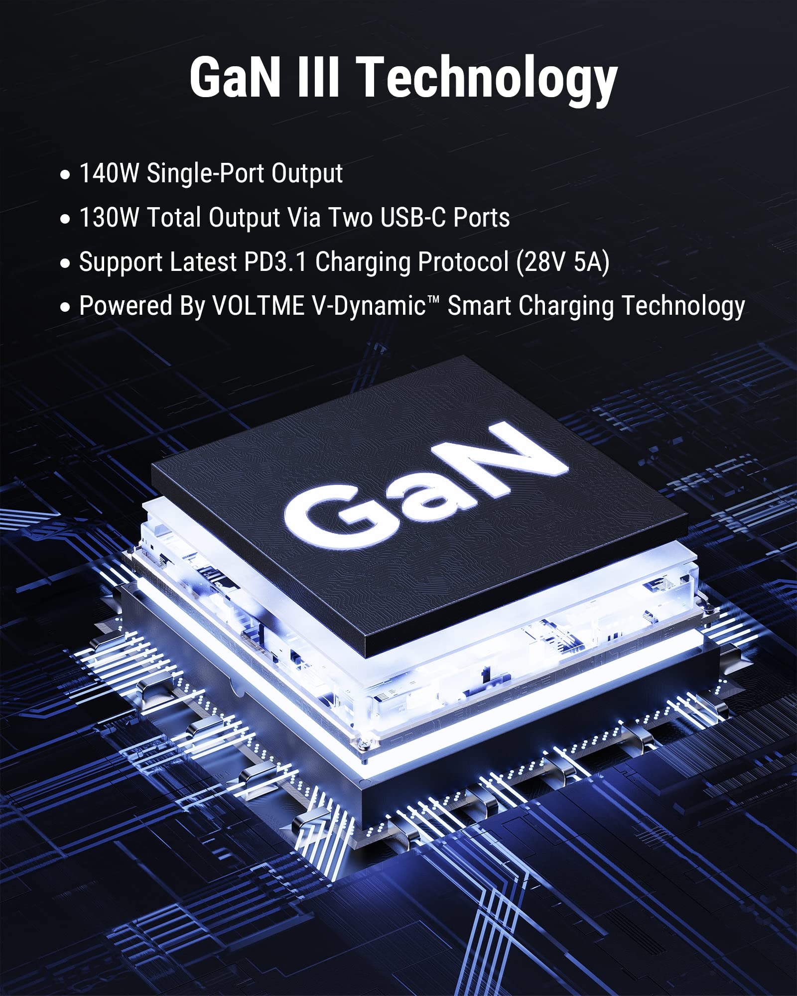Voltme 140W Usb C Charger, Pd3.1 Pps Gan Charger, 3 Port Fast Laptop Wall Charger Power Adapter Compatible With Macbook Pro/Air,