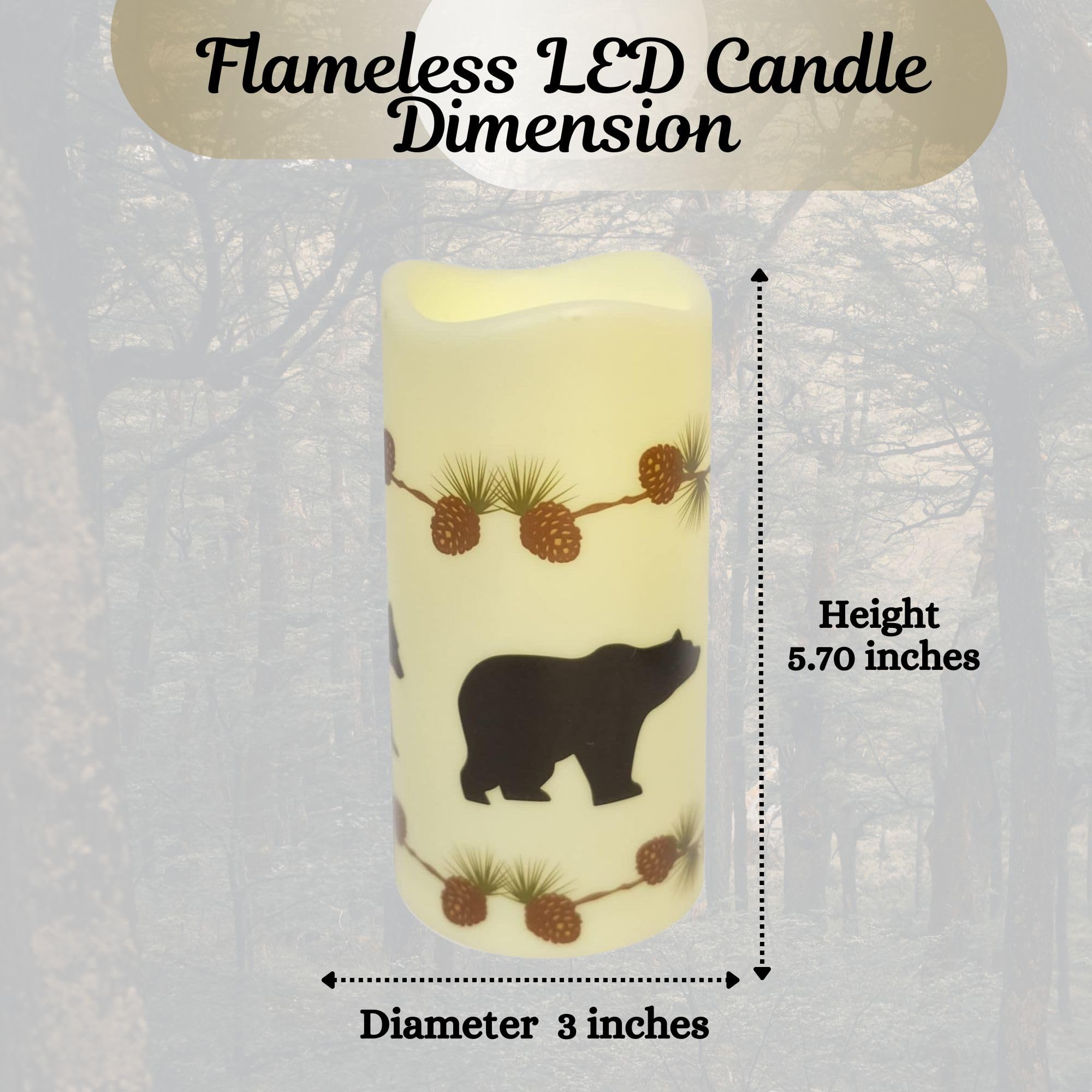 Bestgiftever Battery Operated Flameless Candle With Bear And Pinecone Design   Decorative Led Candle Light For Rustic Decor And