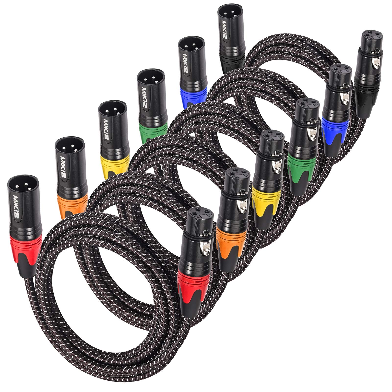 MIKIZ XLR Cables Braided 1.2 Ft Short 6 Packs 3 Pin XLR Jumpers Male to Female Patch Cables Balanced for Microphone Mic Zoom