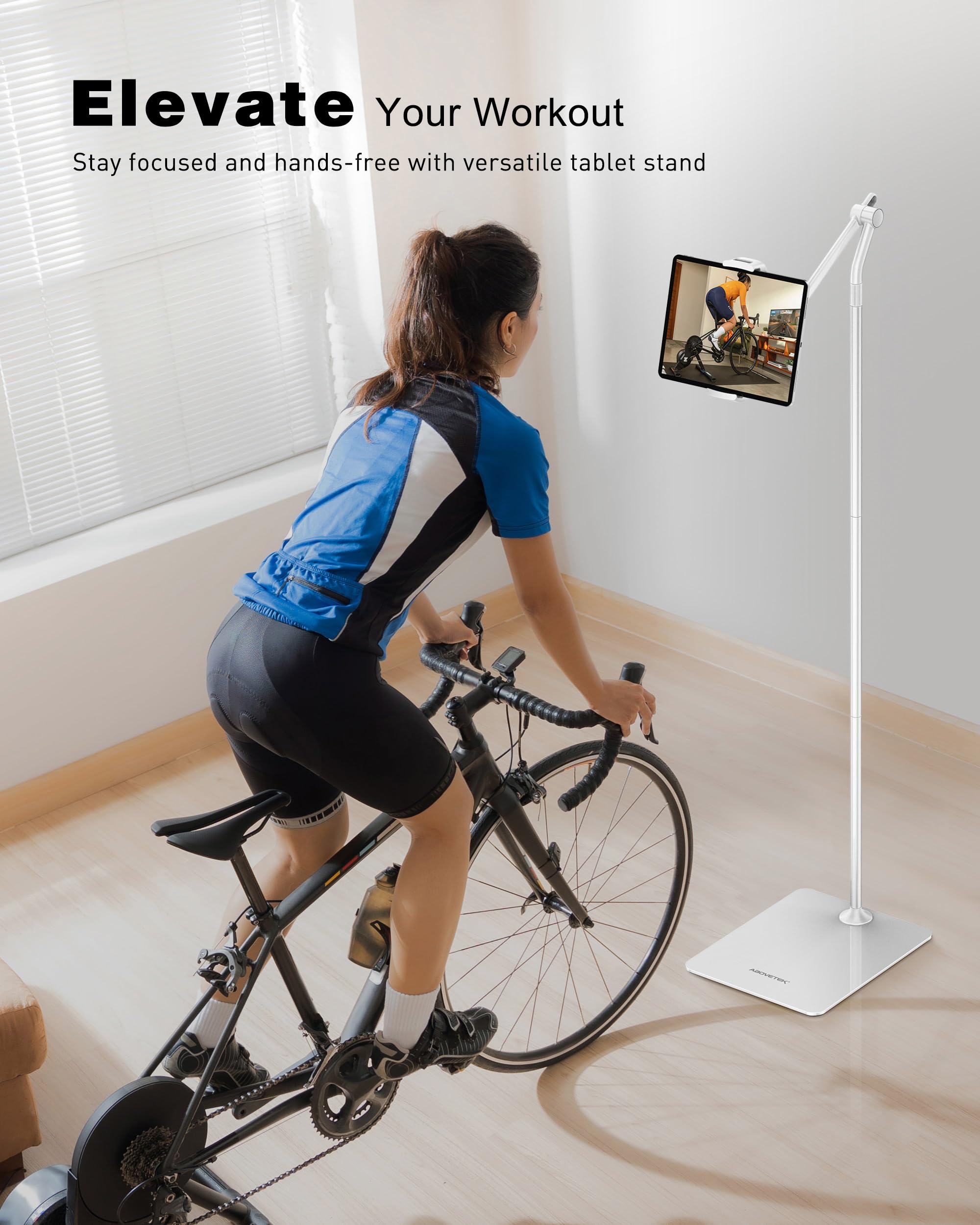 AboveTEK Tablet Floor Stand, Stylish Adjustable iPad Floor Stand, Aluminum 360� Rotation Tablet & Phone Holder for Sofa Bed, Compatible w/ 4.7' 13.5' iPhones, iPad Pro Air Mini 12.9, Kindles (White)