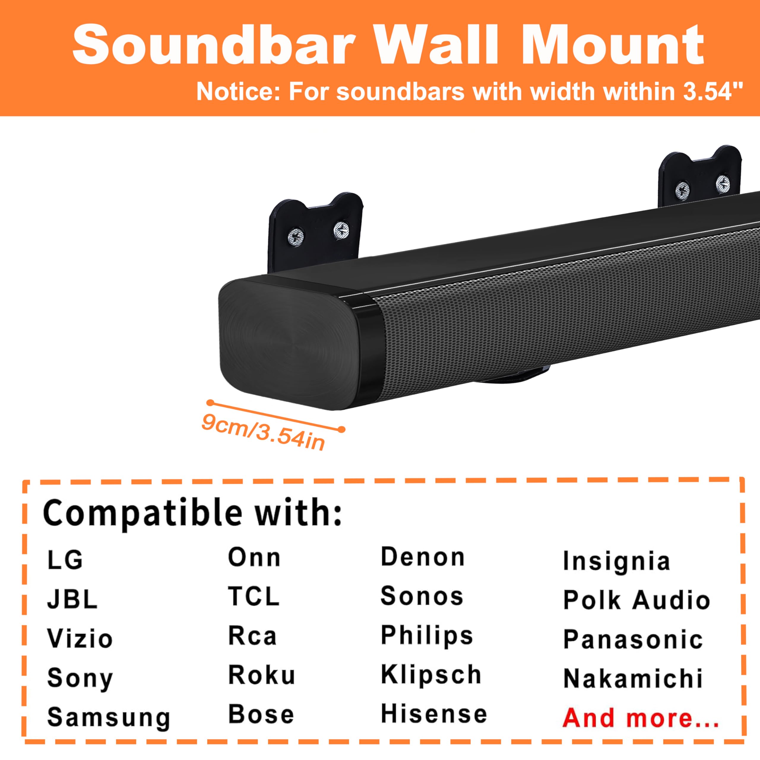 Suixing Sound Bar Mounts Universal Soundbar Wall Mount Bracket Kit For Most Of Soundbars Wall Mount Shelf Mounting Brackets(3.54