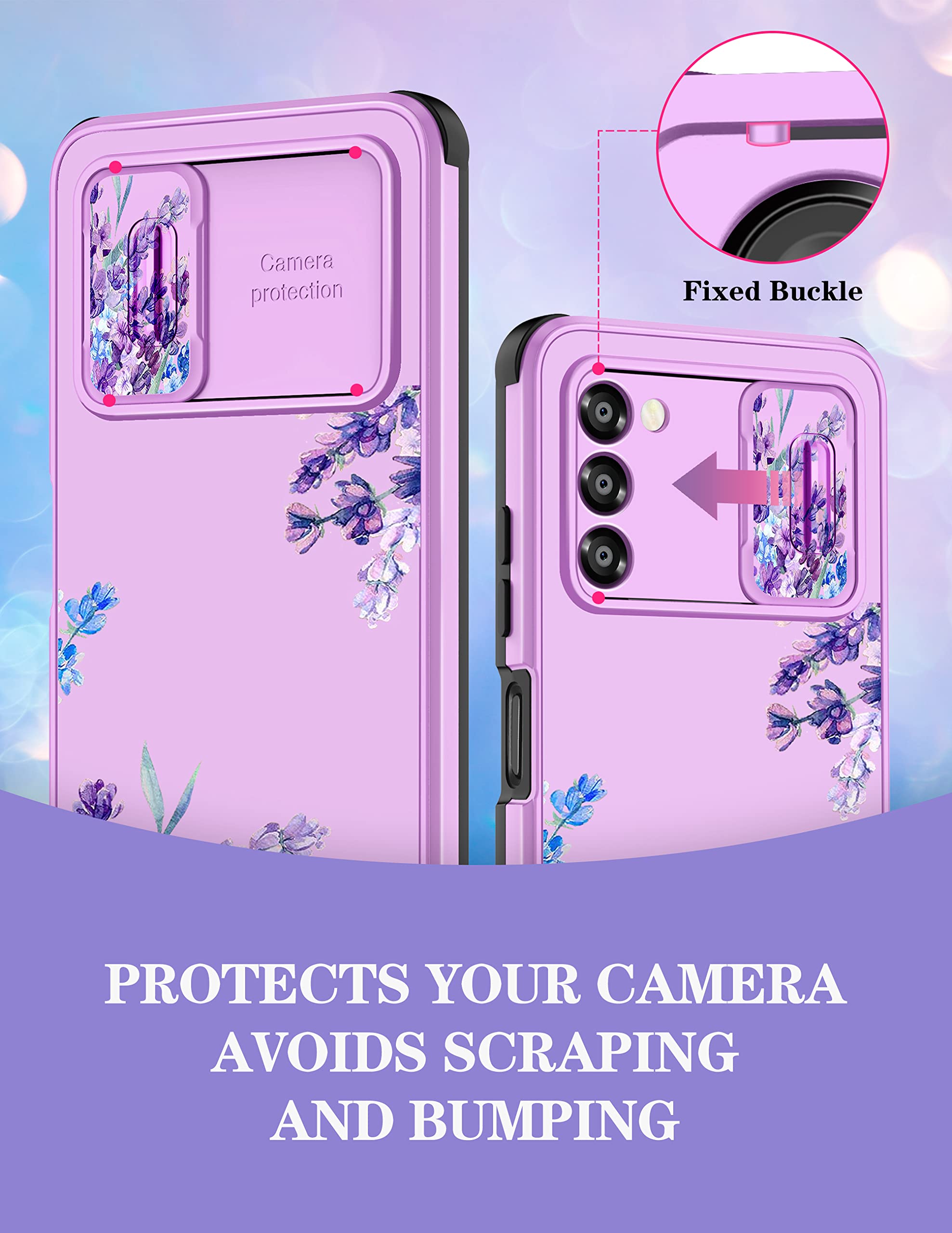 Goocrux For Samsung Galaxy A03S Case Floral Flower For Women Girls Pretty Girly Lavender Phone Cover Cute Purple Flowers Design