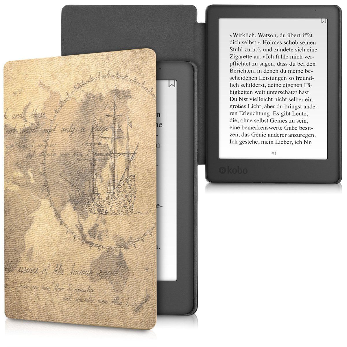 Kwmobile Case Compatible With Kobo Aura H2O Edition 2 Case - Ereader Cover - Travel Vintage Brown/Light Brown