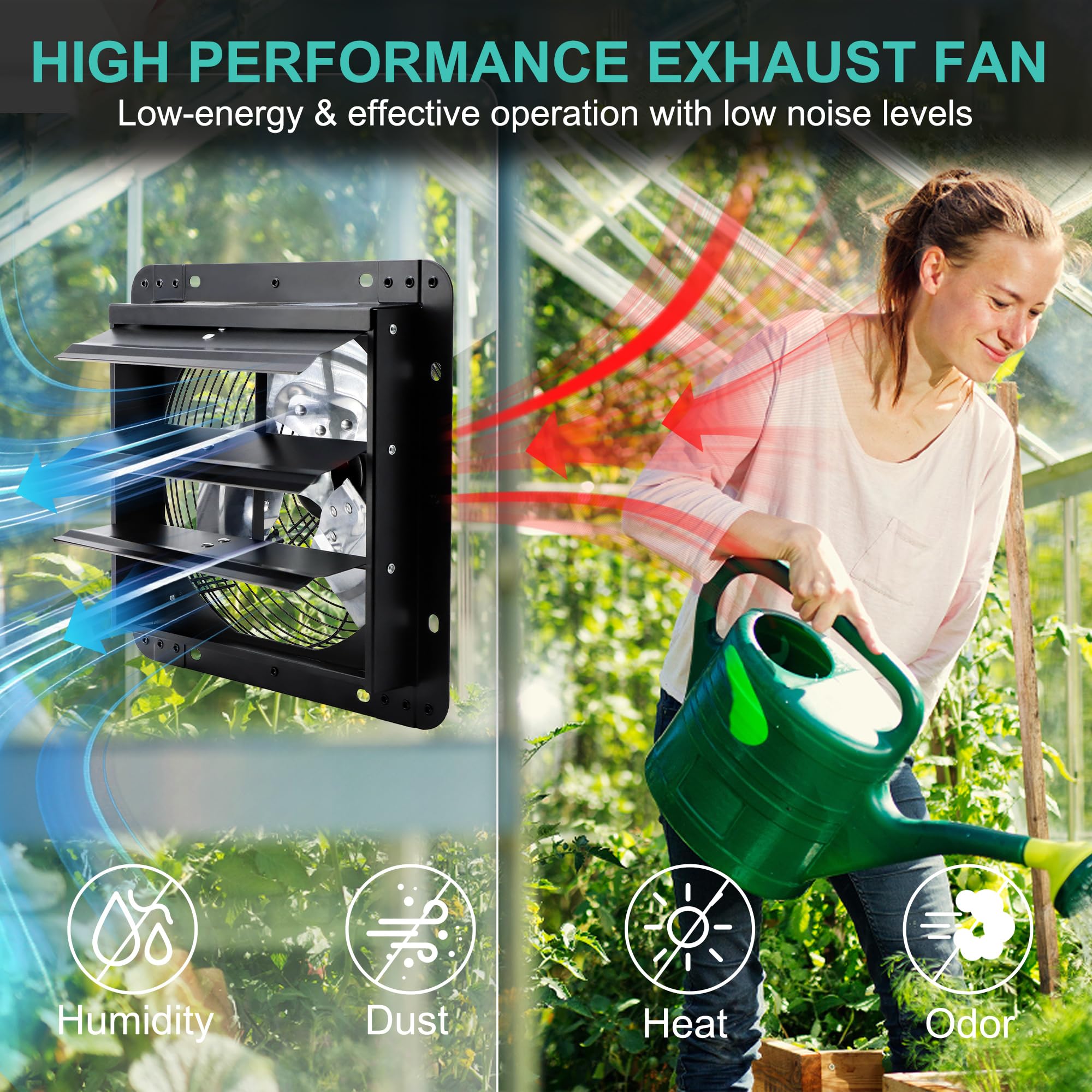 Hipoilk 12 Inch Wall Mounted Shutter Exhaust Fan With Thermostat And Speed Controller For Attic, Greenhouse, Shed, Garage, Chick