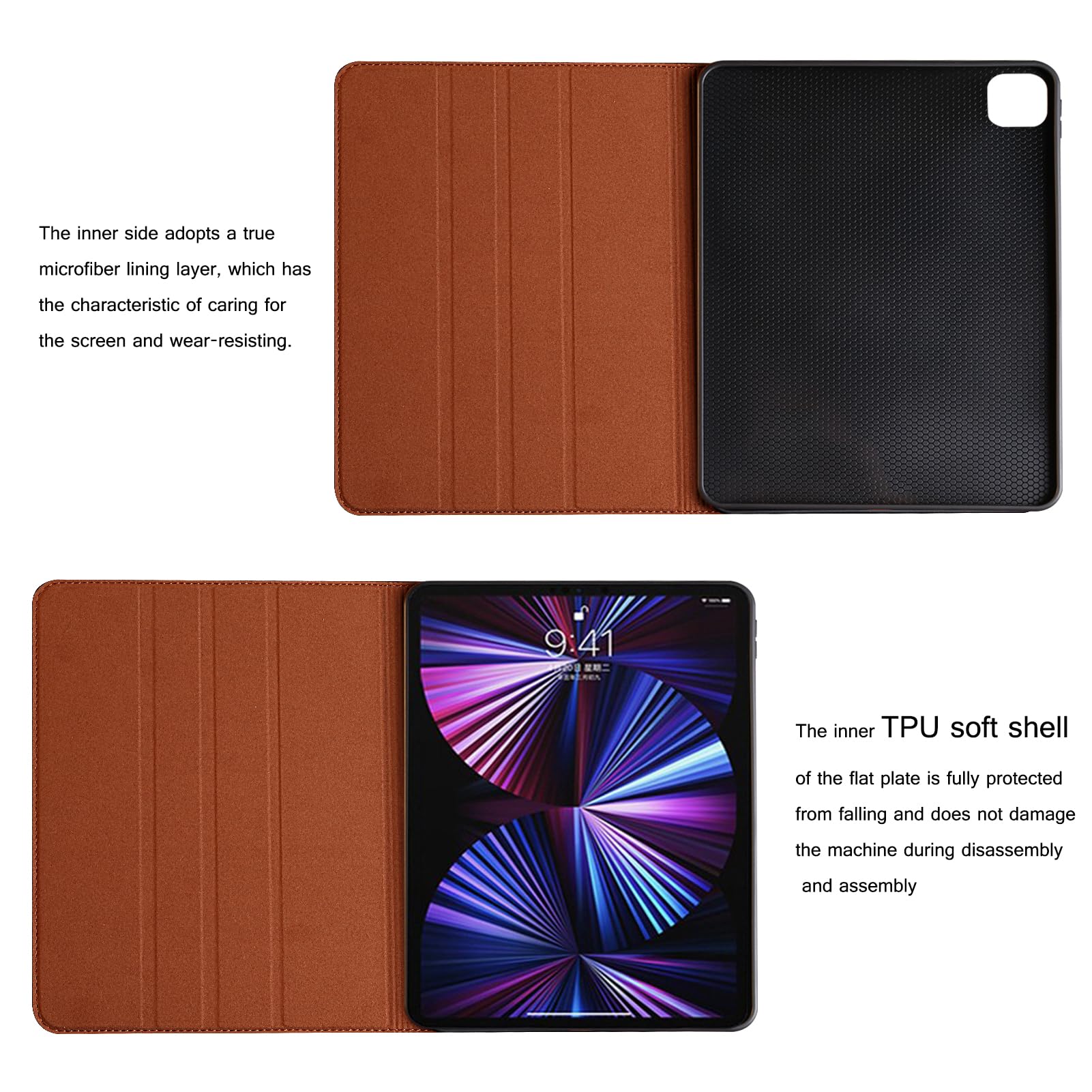 Nanruil For Ipad Case 10.2 Inch 9Th/8Th/7Th Gen Genuine Leather Cover Protective Shell For 2021/2020/2019,Auto Wake/Sleep.Brown