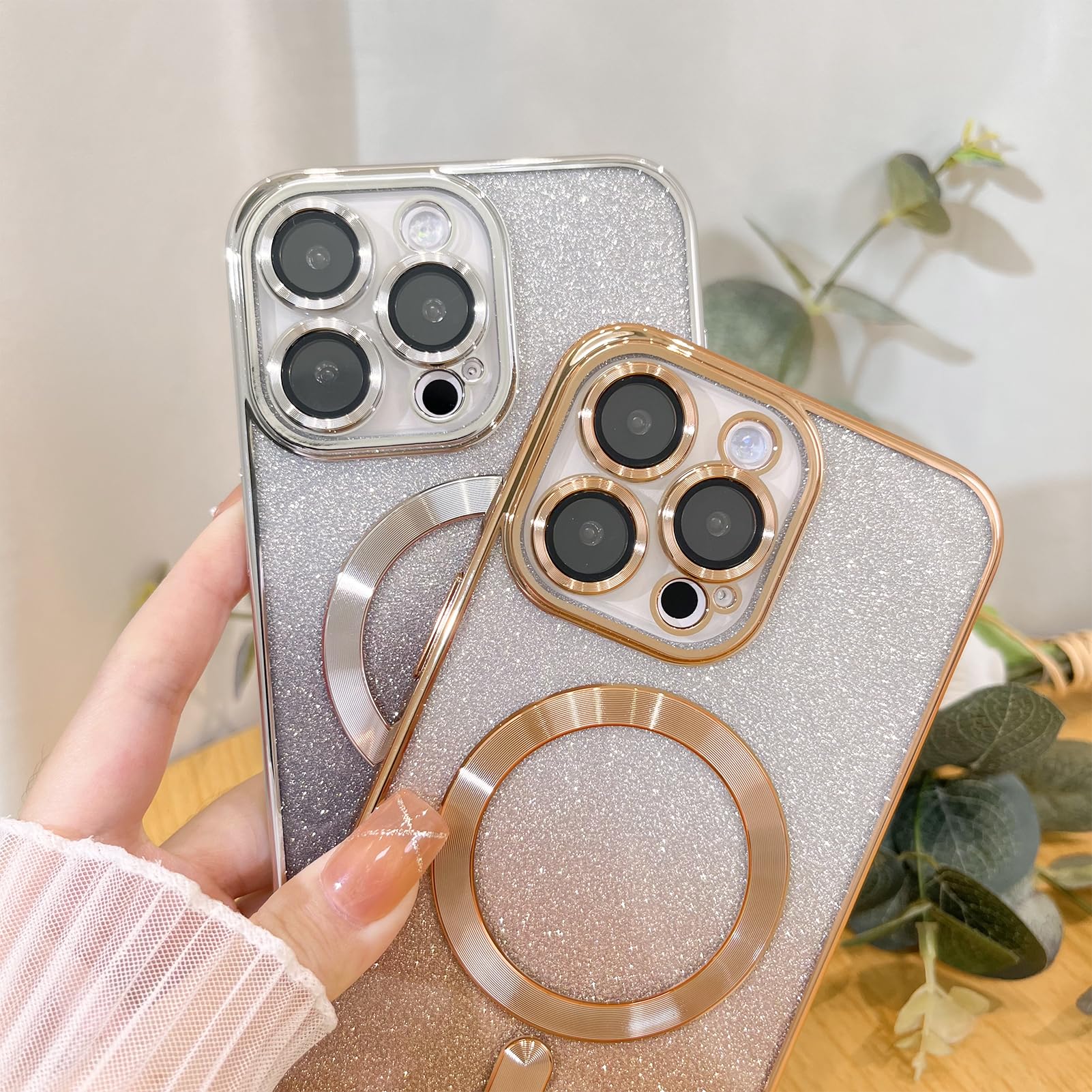 Illians Case For Iphone 14 Pro Max (Compatible With Magsafe) Camera Lens Protector Glitter Bling Plating Case Shockproof Protect