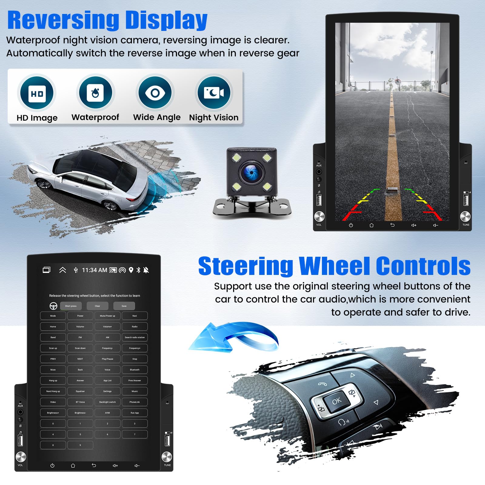 Android 13 Double Din Car Stereo With Bluetooth Gps Navigation, 9.7'' Vertical Touchscreen Car Radio With Fm Radio Wifi Ios/Android Mirror Link Usb/Aux In Head Unit + Backup Camera&Remote Control