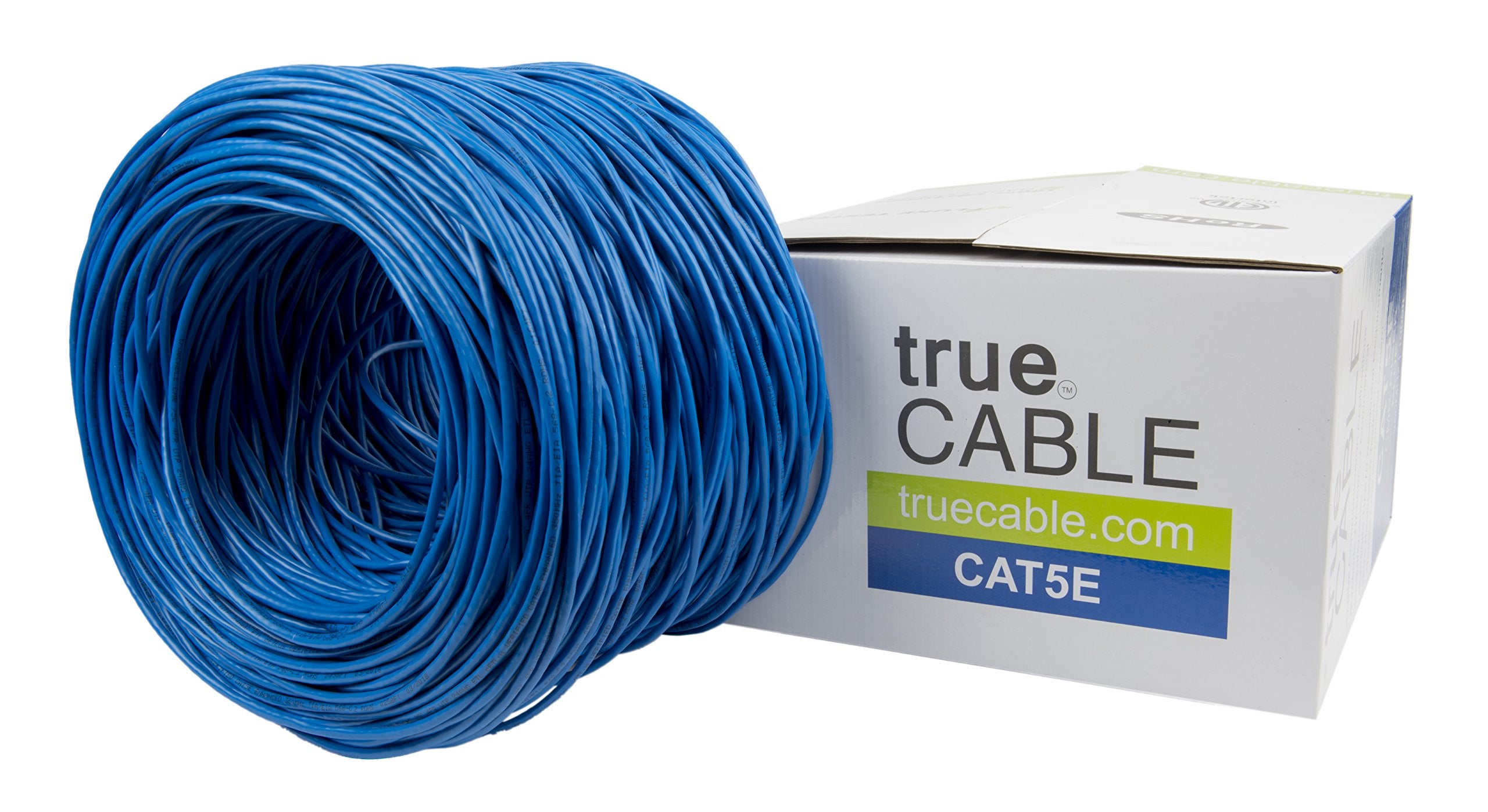 Truecable Cat5E Riser (Cmr), 1000Ft, Blue, 24Awg 4 Pair Solid Bare Copper, 350Mhz, Poe++ (4Ppoe), Etl Listed, Unshielded Twisted Pair (Utp), Bulk Ethernet Cable