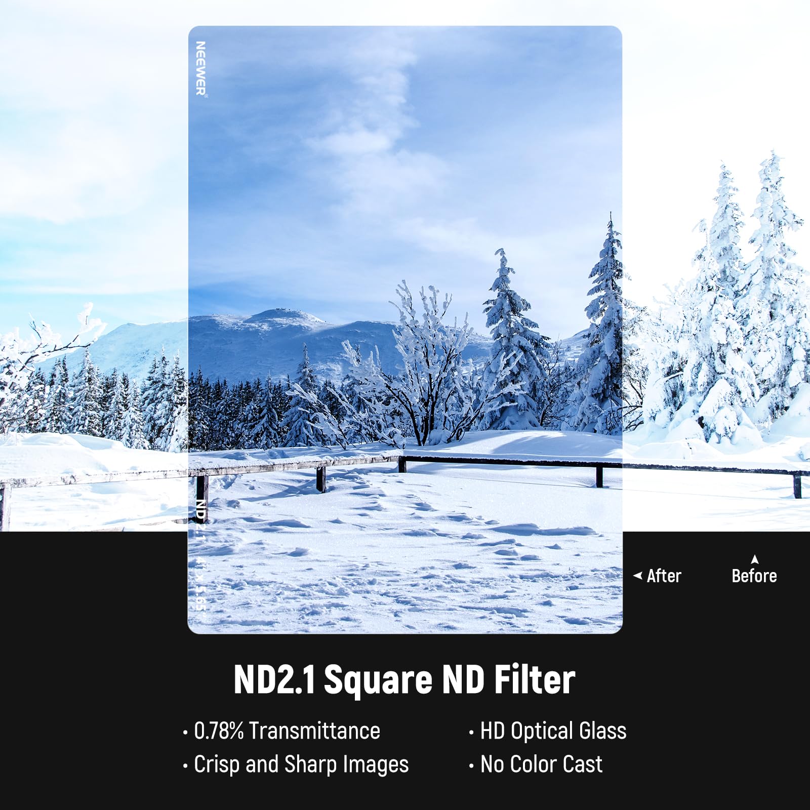Neewer Nd2.1 (7 Stops) Square Nd Filter, 4''X5.65'' Dual Sided 30 Multi Nano Coated Cinema Neutral Density Filter For Neewer Mat