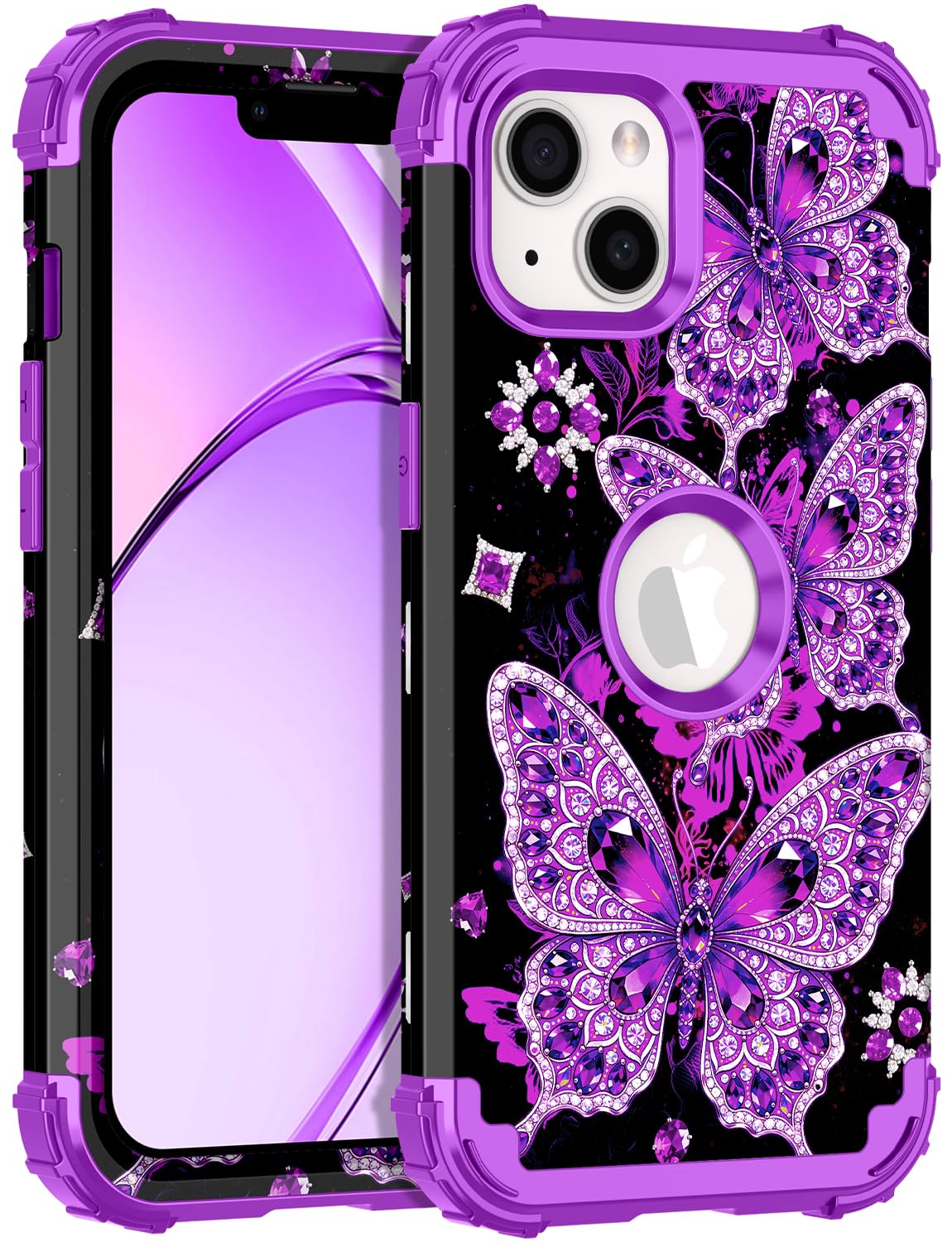 Rancase for iPhone 14/iPhone 13 Case,Three Layer Heavy Duty Shockproof Protection Hard Plastic Bumper +Soft Silicone Rubber Prot