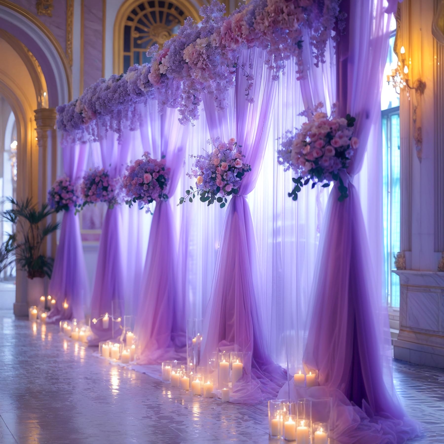 Purple Tulle Backdrop Curtain For Baby Shower Girls Birthday Party Purple Sheer Backdrop Drapes For Wedding Reception Photoshoot