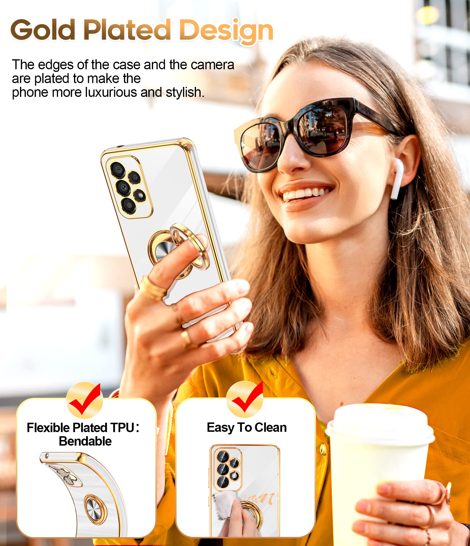 Leyi For Samsung Galaxy A53 5G Case With Tempered Glass Screen Protector [2 Pack] 360    Rotatable Ring Holder Magnetic Kickstan