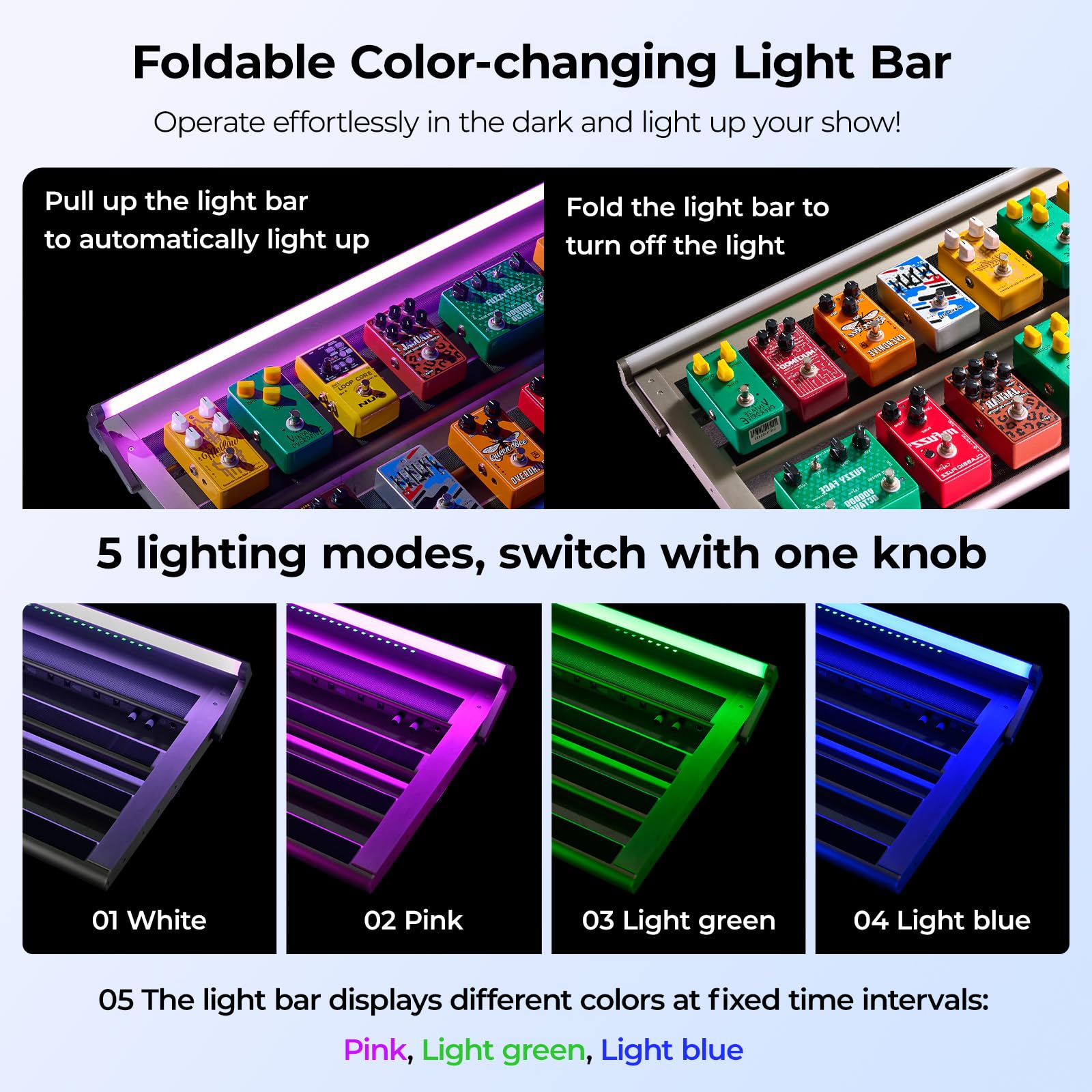 Vangoa Guitar Pedal Board With Built In Isolated Power Supply, Pd L Aluminum Alloy Folding Powered Guitar Pedalboard With Adjust