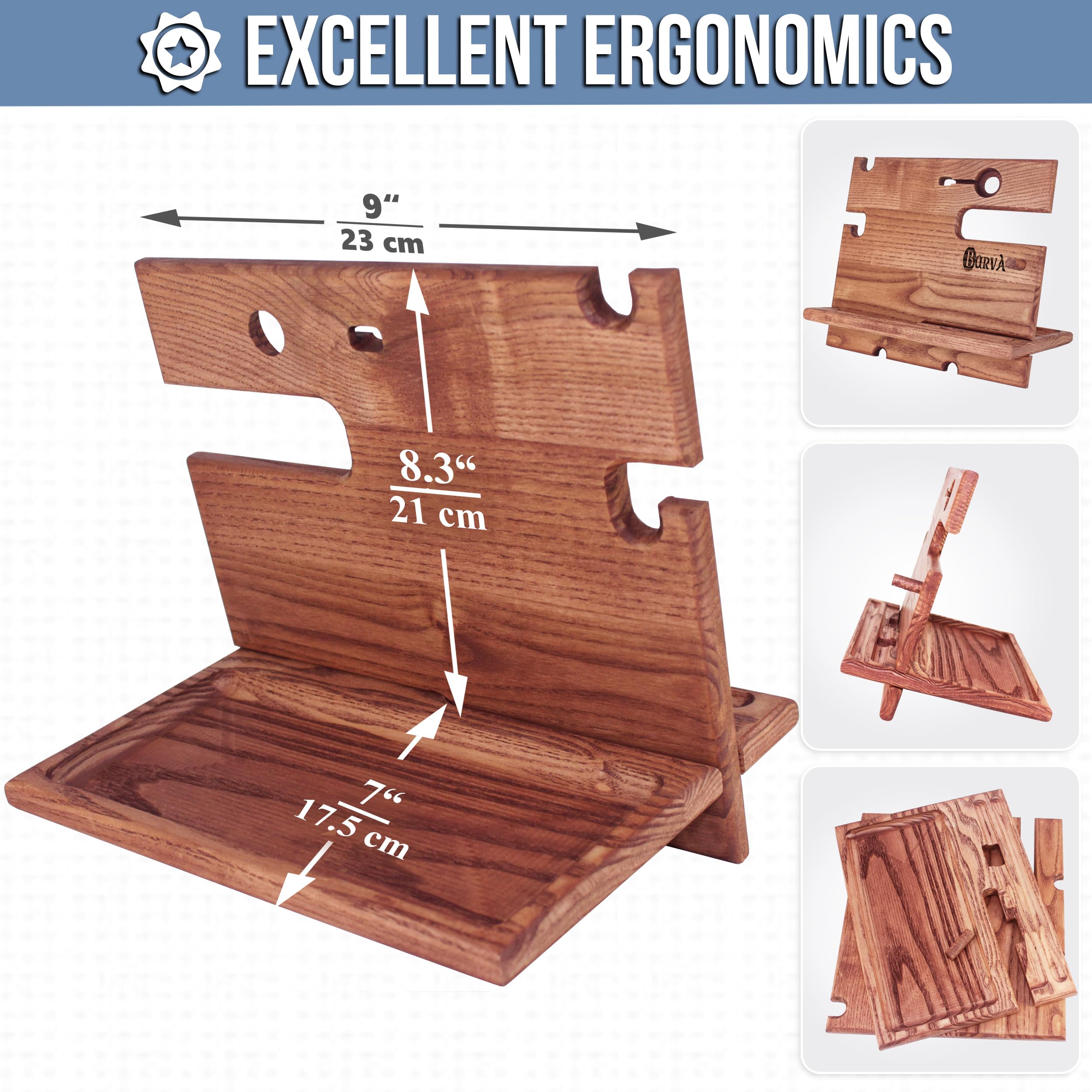 Barva Wood Docking Station Farmhouse Decor Nightstand Organizer Phone Wallet Watch Stand Key Holder Bedside Charging Dock Desk A