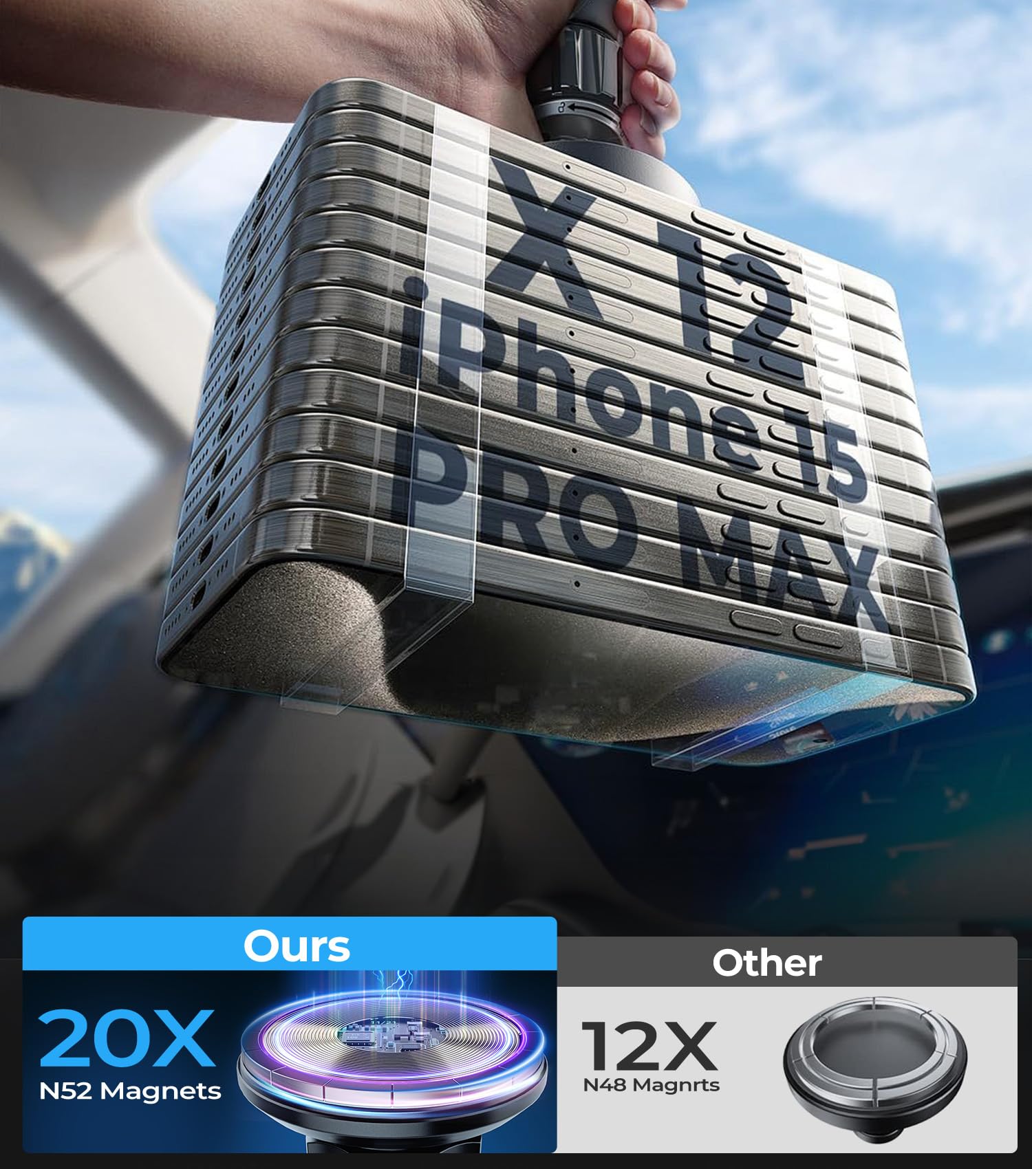 For Magsafe Car Mount Wireless Charger, Foldable Magnetic Phone Holder, Multiple Installation Options For Universal Dashboard &