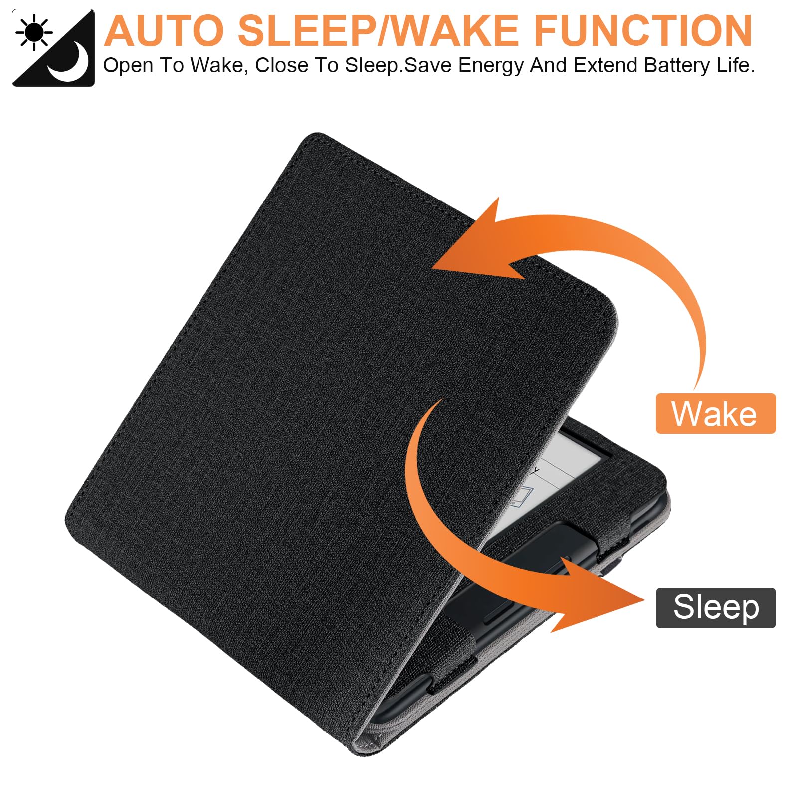 Vakarey For Kobo Libra Colour Case With Pen Holder,Sleep Cover For Kobo Libra 2 Case With Hand Strap,Black