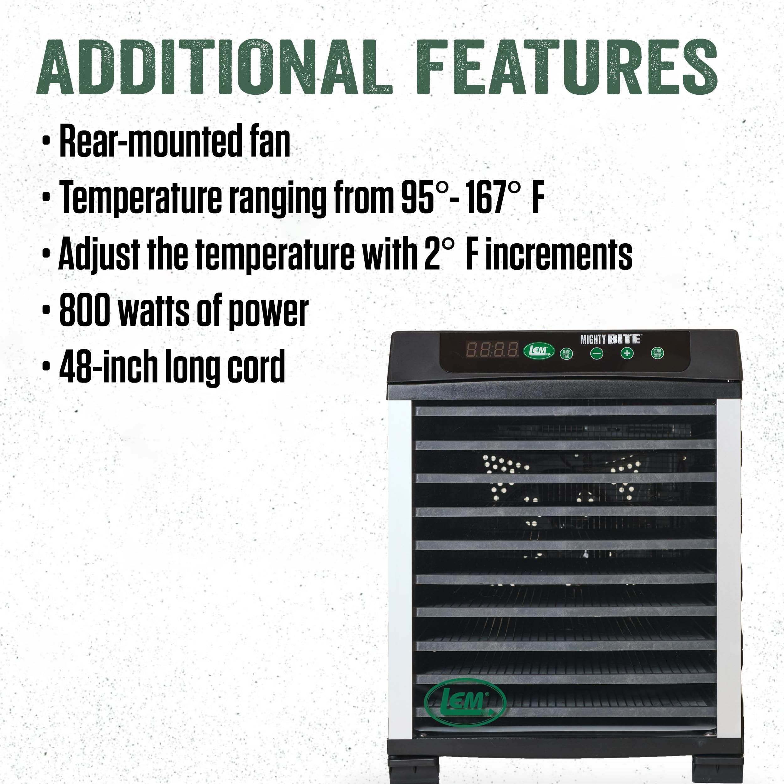 Lem Products Mightybite 10-Tray Dehydrator, Food Dehydrator For Beef Jerky, Meat, Vegetables, And Fruits, Includes Dryer Machine