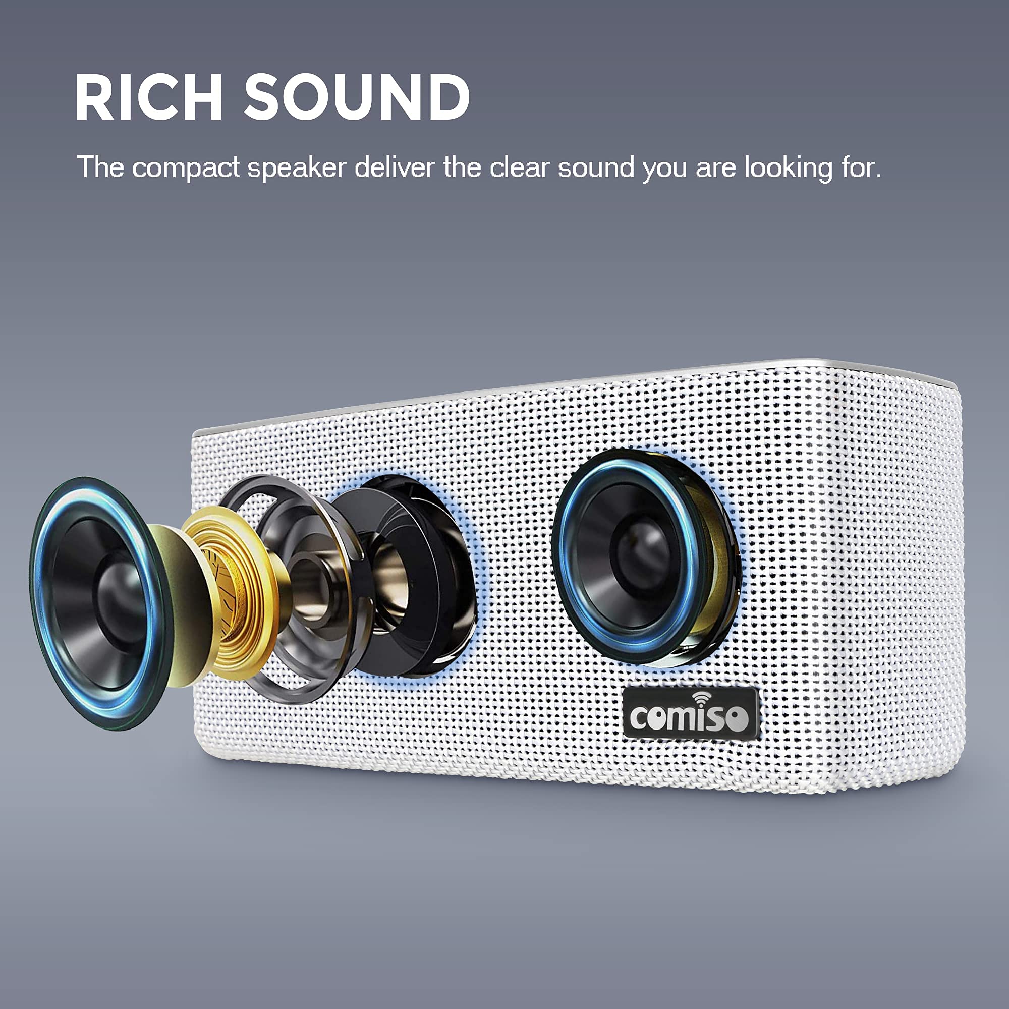 Comiso Bluetooth Speakers, 20W Loud Wood Home Audio Outdoor Portable Wireless Speaker, Subwoofer Tweeters For Super Bass Stereo Sound Bluetooth 5.0 Handsfree 24H Playtime