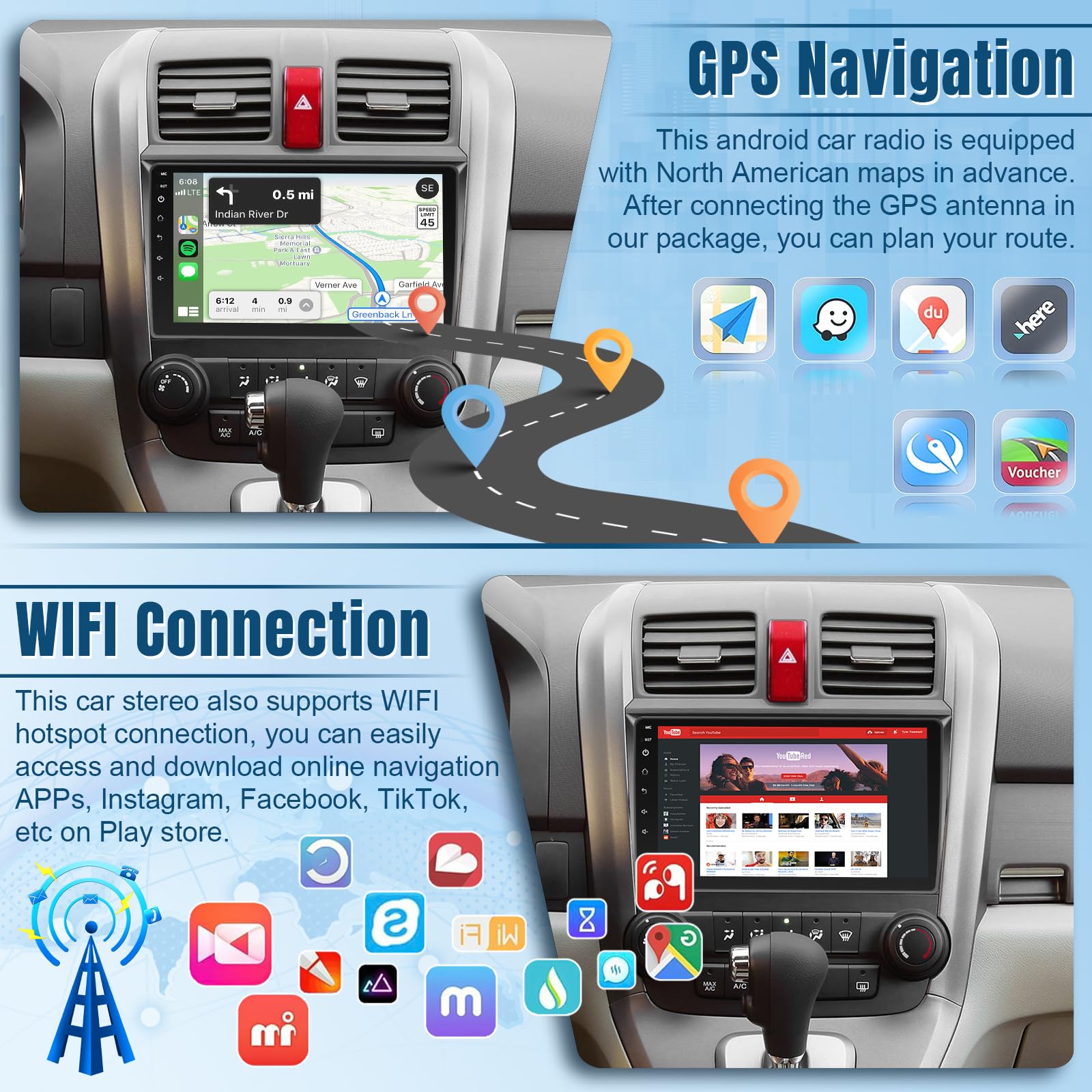 Naifay Android Car Stereo For Honda Crv 2007 2008 2009 2010 2011 Radio, 9Inch Touch Screen For Crv Radio With Carplay Android Au