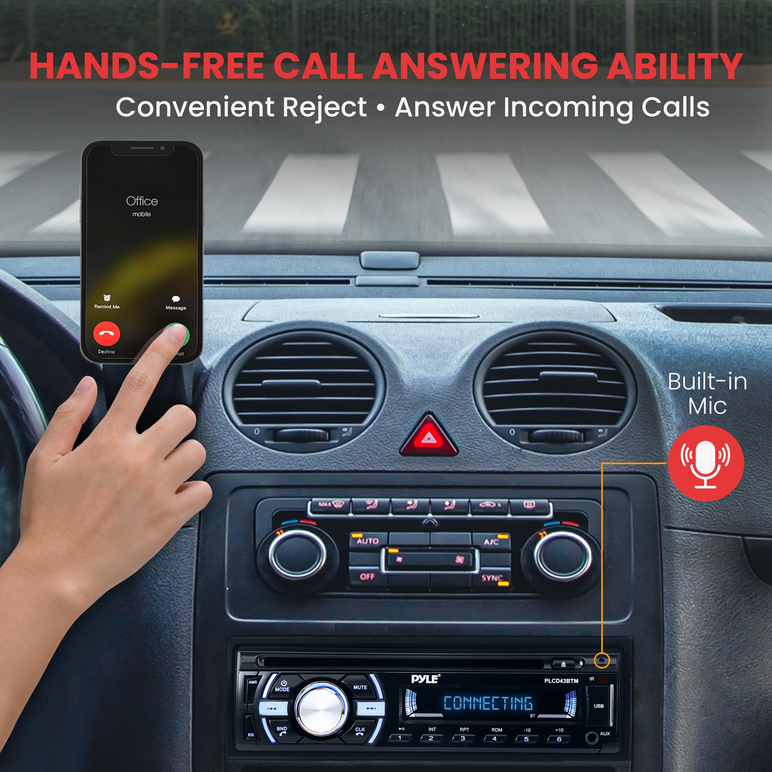 Pyle Boat Bluetooth Marine Stereo Receiver   Marine Head Unit Din Single Stereo Speaker Receiver   Wireless Music Streaming, Han