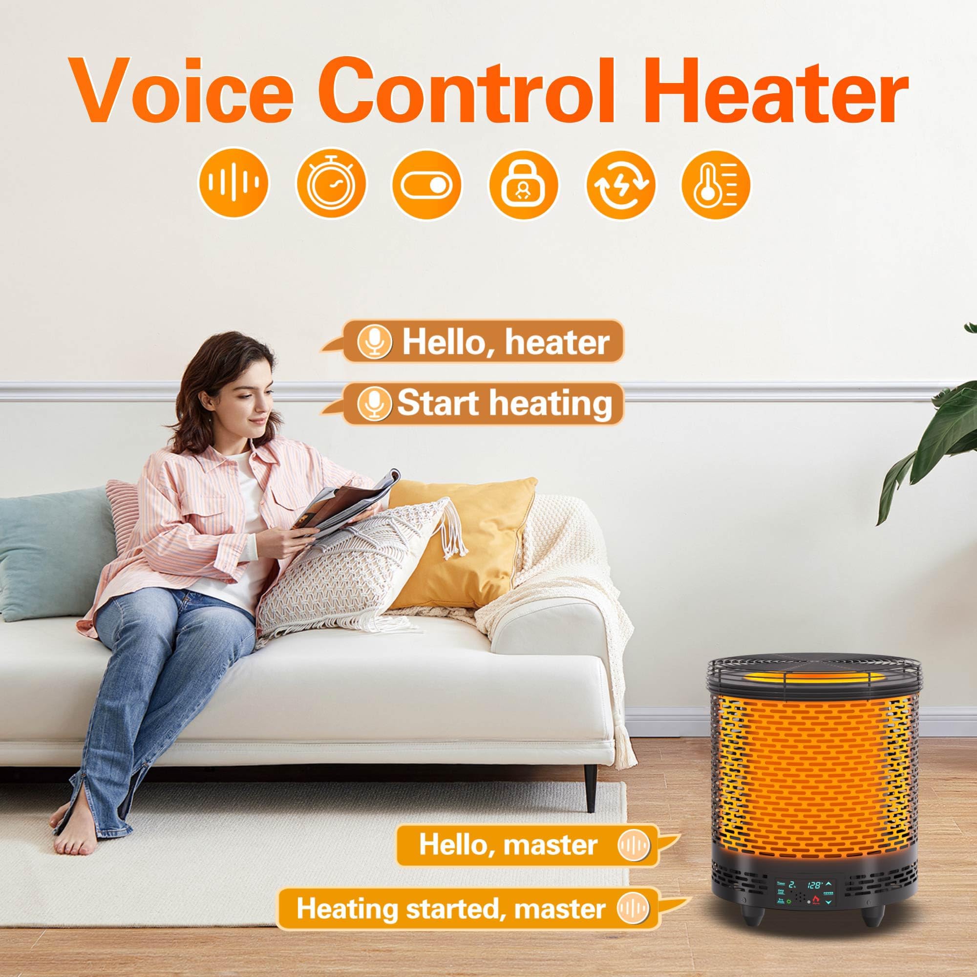 Vpu Space Heater, Voice Control Electric Heaters For Indoor Use, 360? Fast Heating 1500W Energy Efficient Portable Heater, Safe