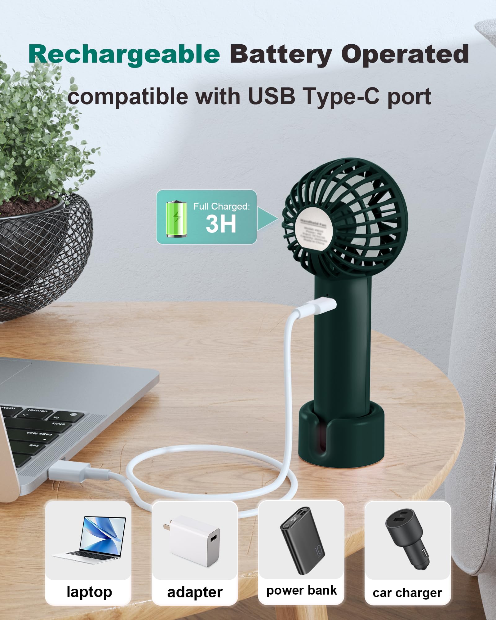 Coohea Handheld Fan Mini Portable Fan Rechargeable Battery Small Fan 3 Speeds Powerful Makeup Fan Usb Powered Fan With Base Lany