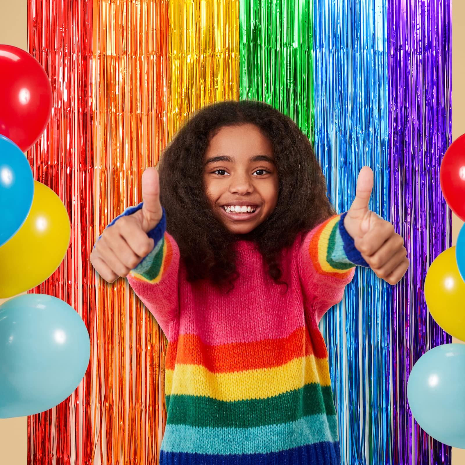 Lolstar Rainbow Photo Booth Props 4 Packs Rainbow Party Decorations 13.2X6.6 Ft Foil Fringe Curtains Tinsel Metallic Streamers H