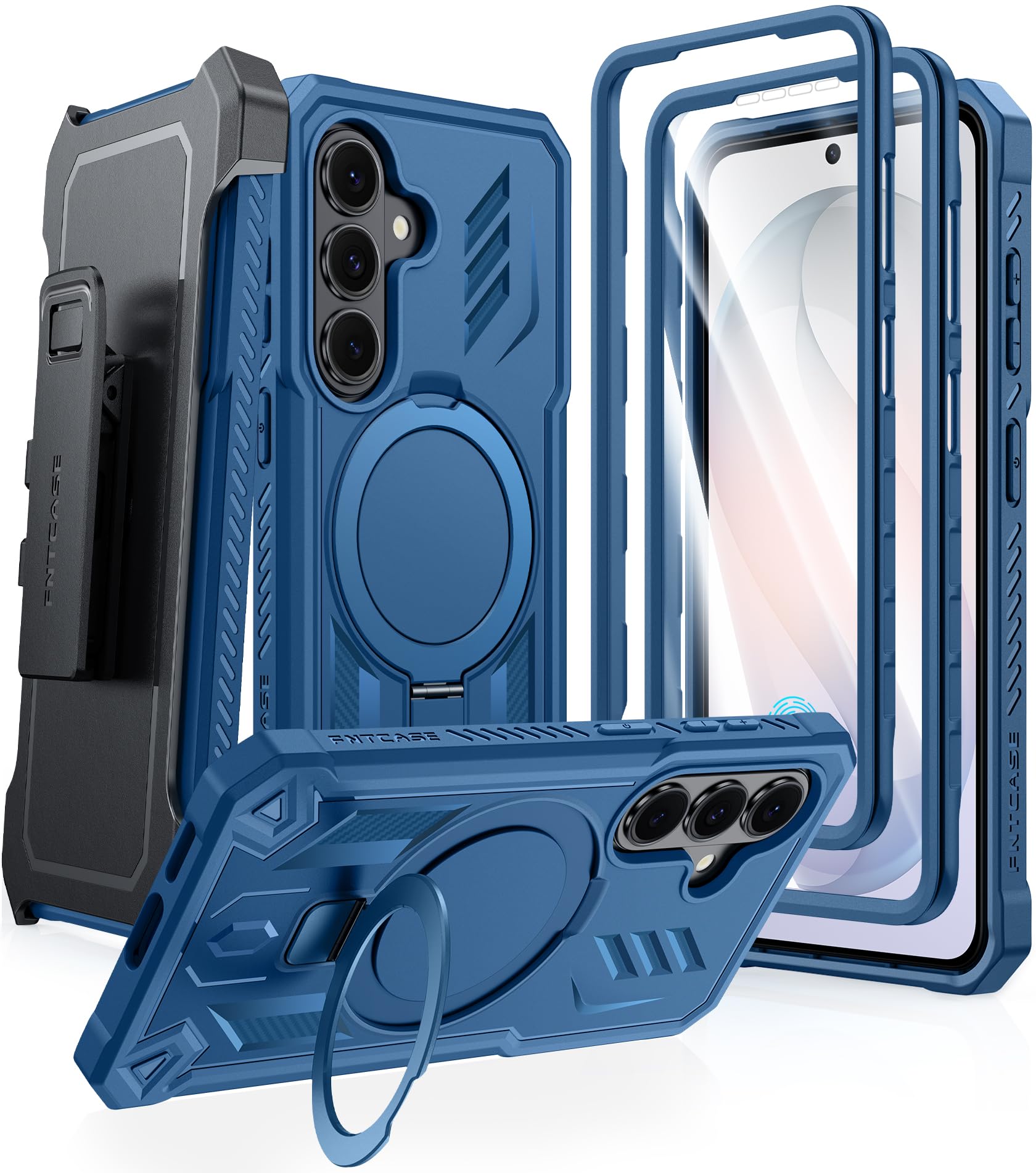 FNTCASE for Samsung Galaxy S26 Case: with Kickstand [Built-in Screen Protector & Belt Clip ] [Compatible with MagSafe] [2 Front 