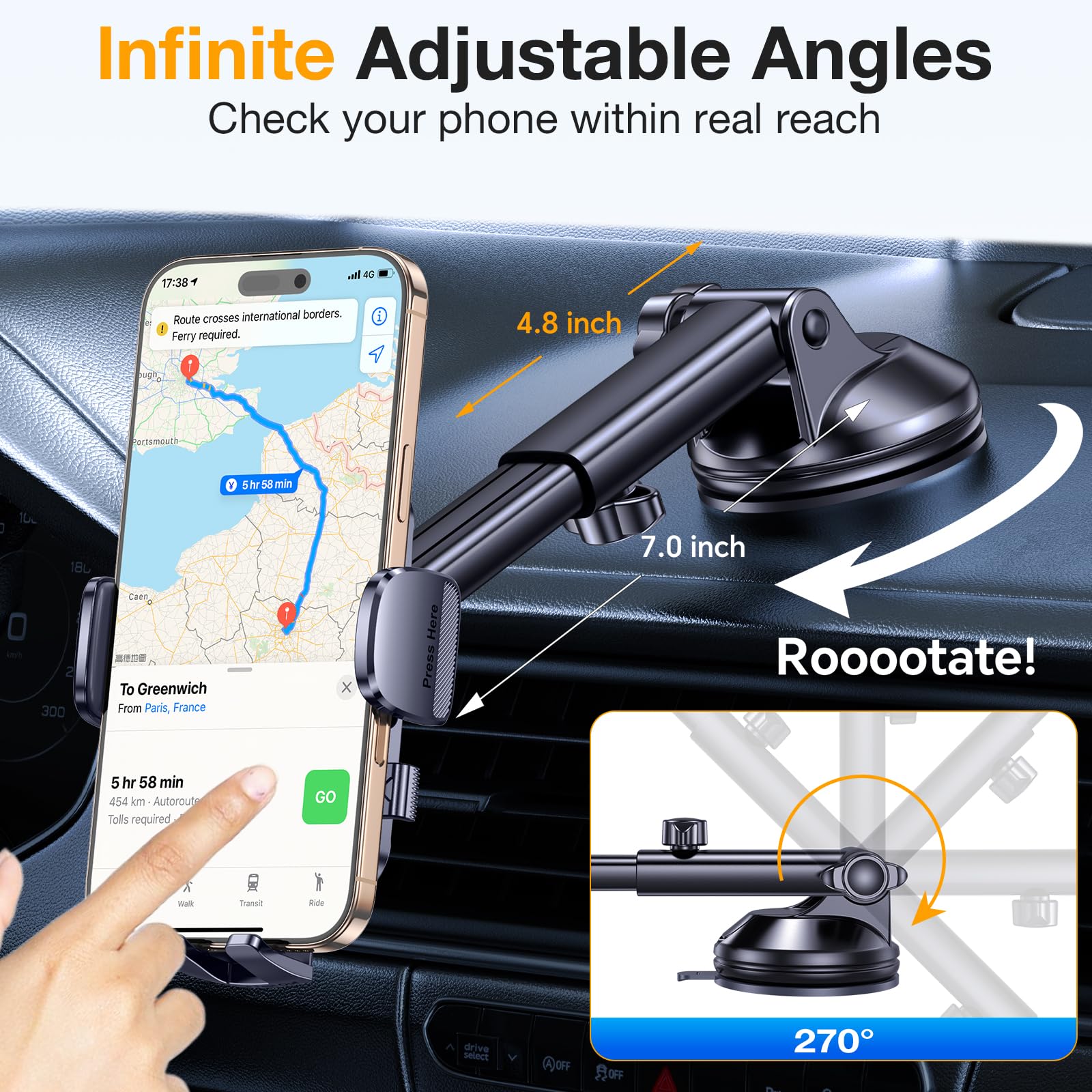 Phone Holders For Your Car?Upgraded Strongest Suction?Car Phone Holder Mount Dash?360 Adjustable?Suction Cup Phone Mount For Tru