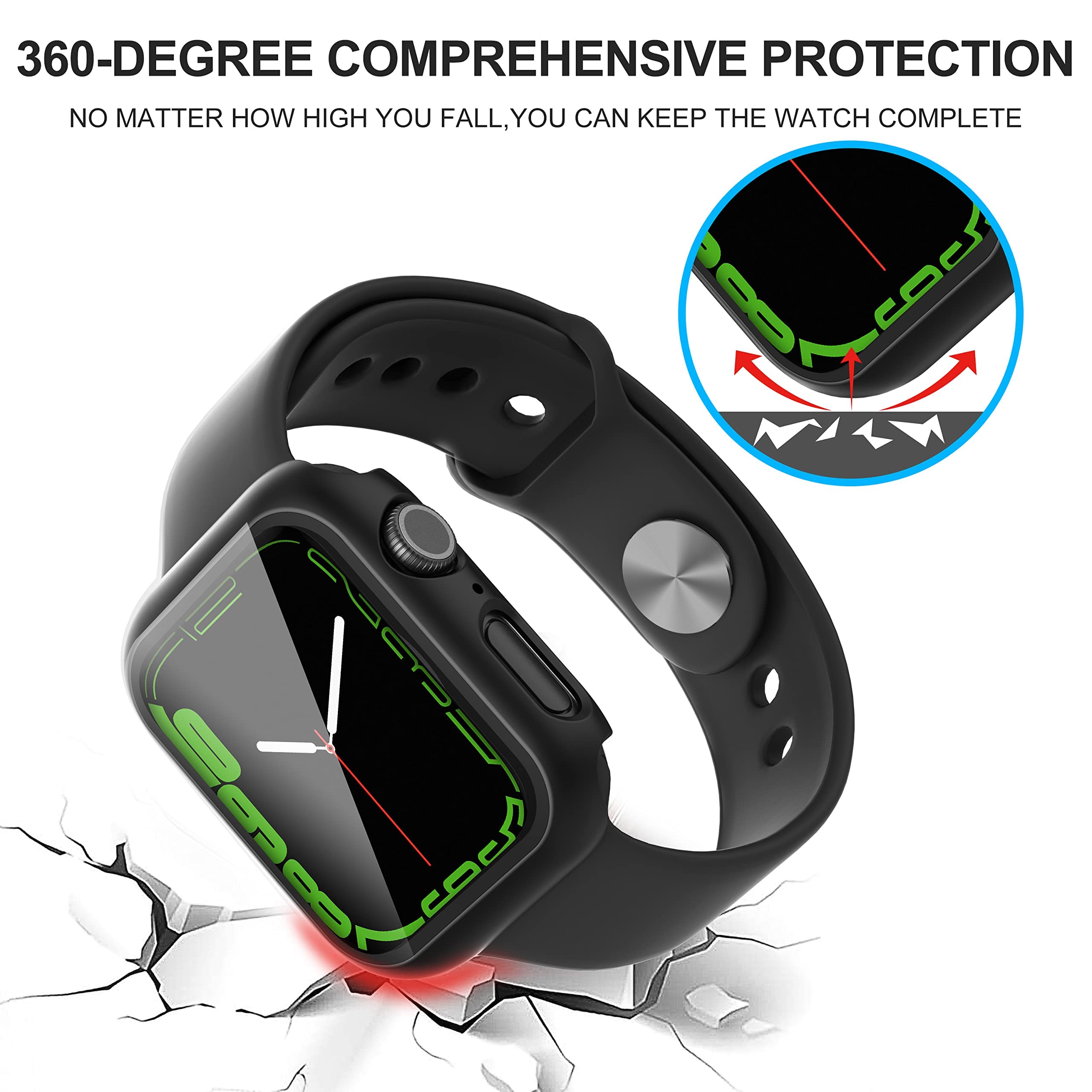 Diruite Suoman 2 Pack Case For Apple Watch Series 8/7/6/5/4/Series Se/Se 2 40Mm,Ultra Thin Tempered Glass All Around Screen Prot