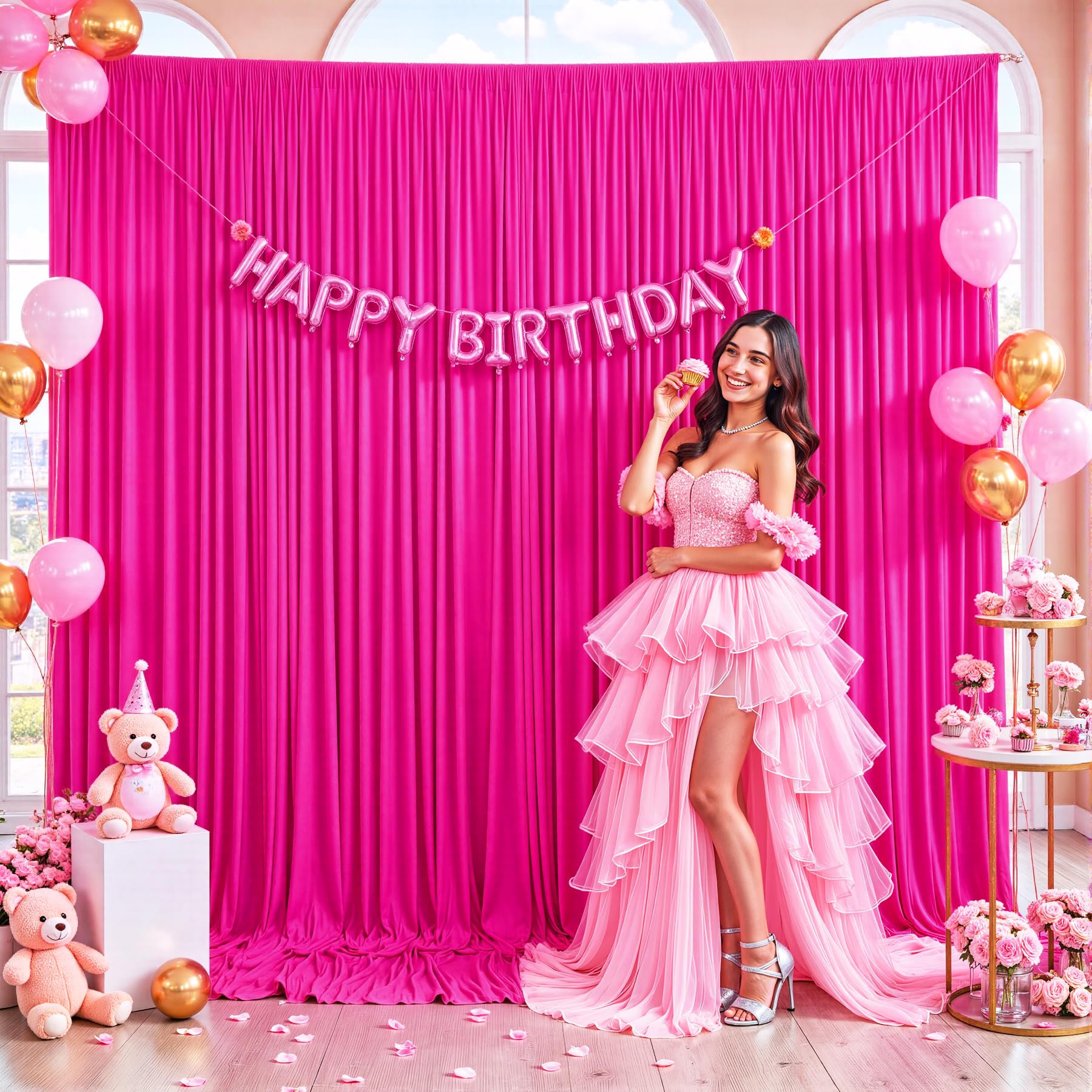 Fuchsia Backdrop Curtain for Parties Birthday Party Wrinkle Free Hot Pink Photo Curtains Backdrop Drapes Fabric Decoration for W