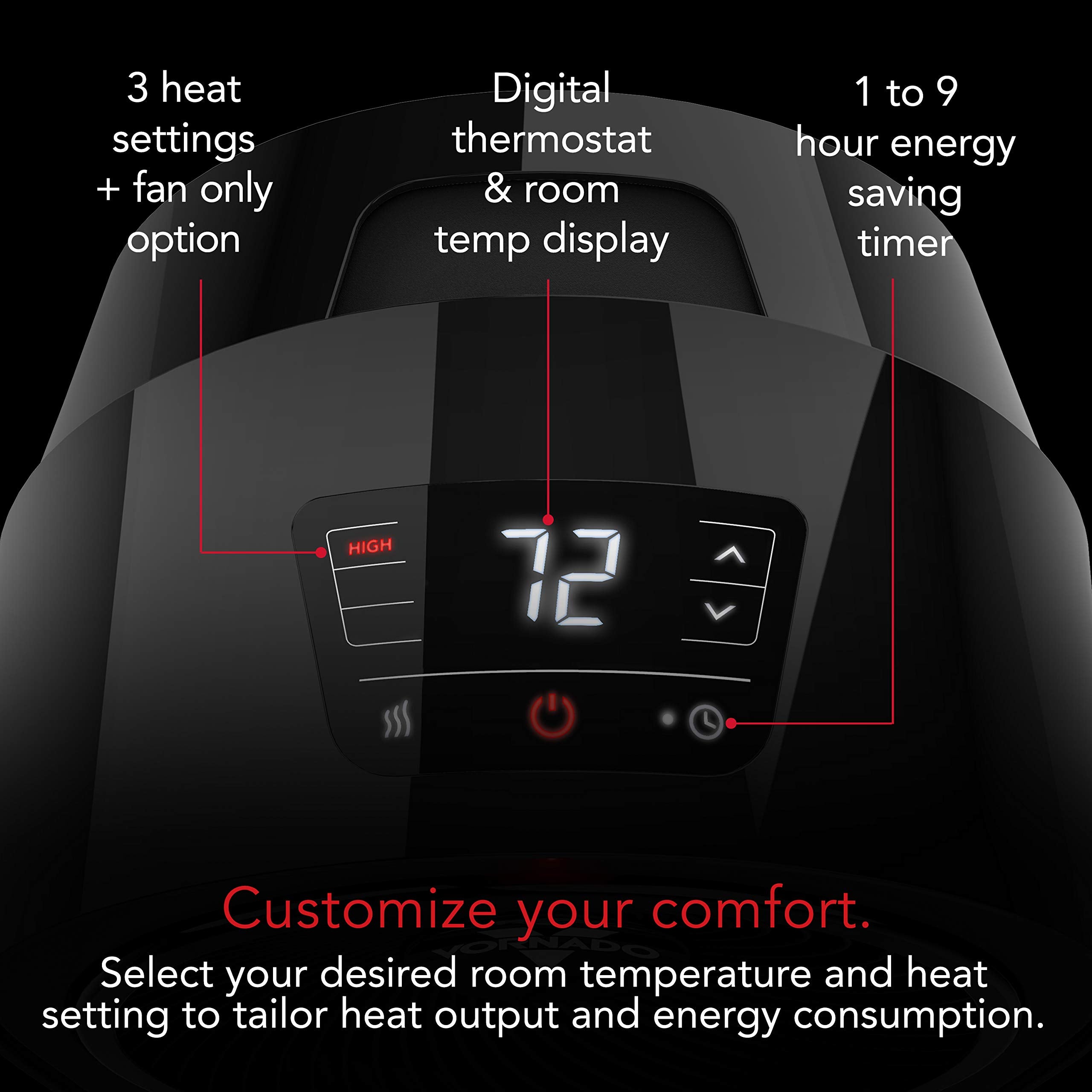 Vornado Velocity 3R Whole Room Space Heater With Timer, Adjustable Thermostat, And Advanced Safety Features, Black