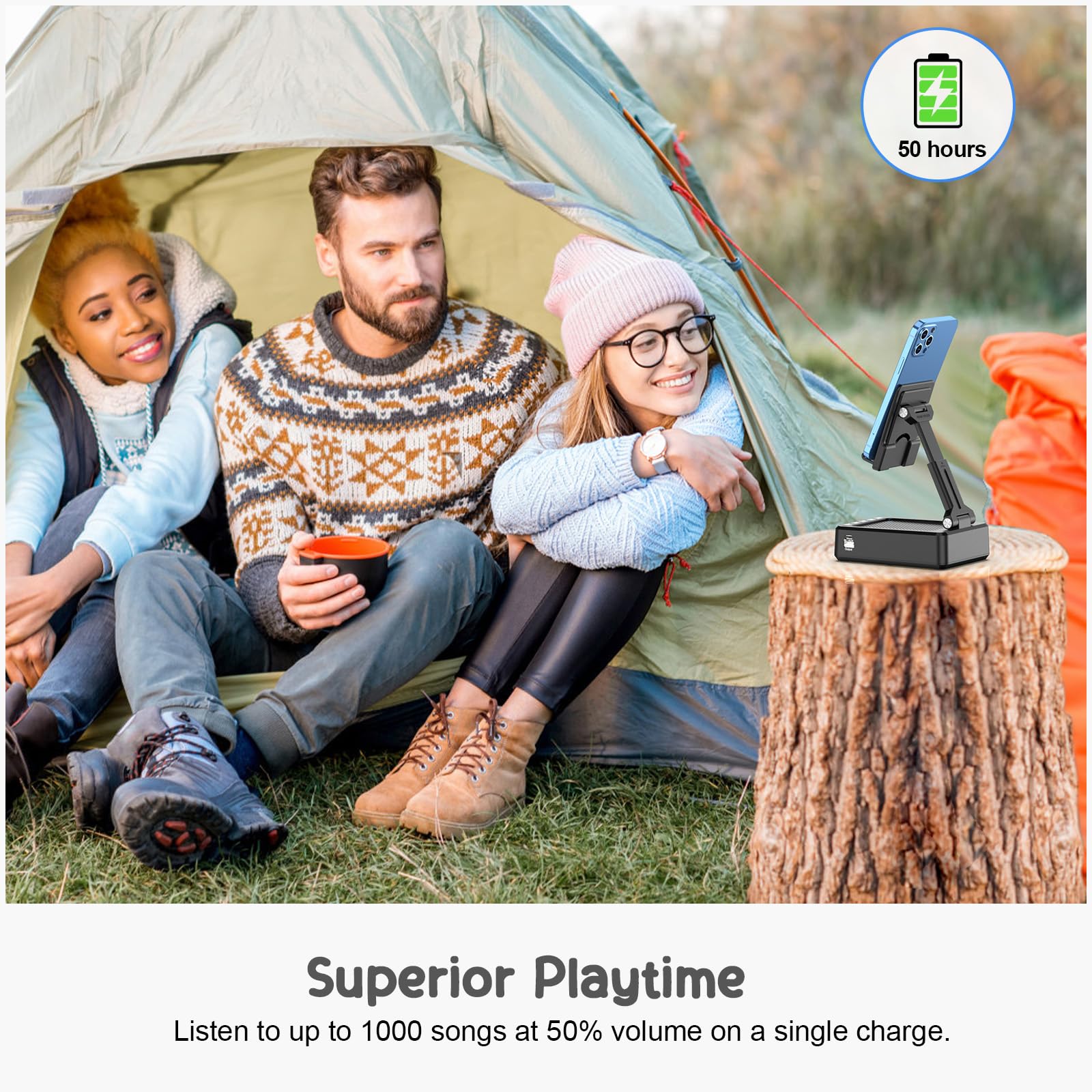 Techglow Gifts For Men Women Foldable Cellphone Stand With Bluetooth Speaker And Power Bank Birthday Gift Idea For Mom Dad Cool