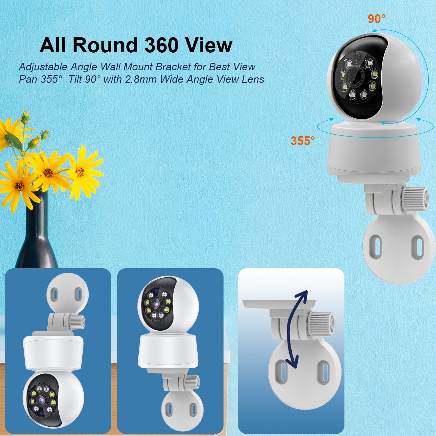 2K Indoor Security Camera, 2.4Ghz/5Ghz 360 View Pan/Tilt Wifi Cameras For Home Security, Pet Dog Baby Camera With Phone App, Mot